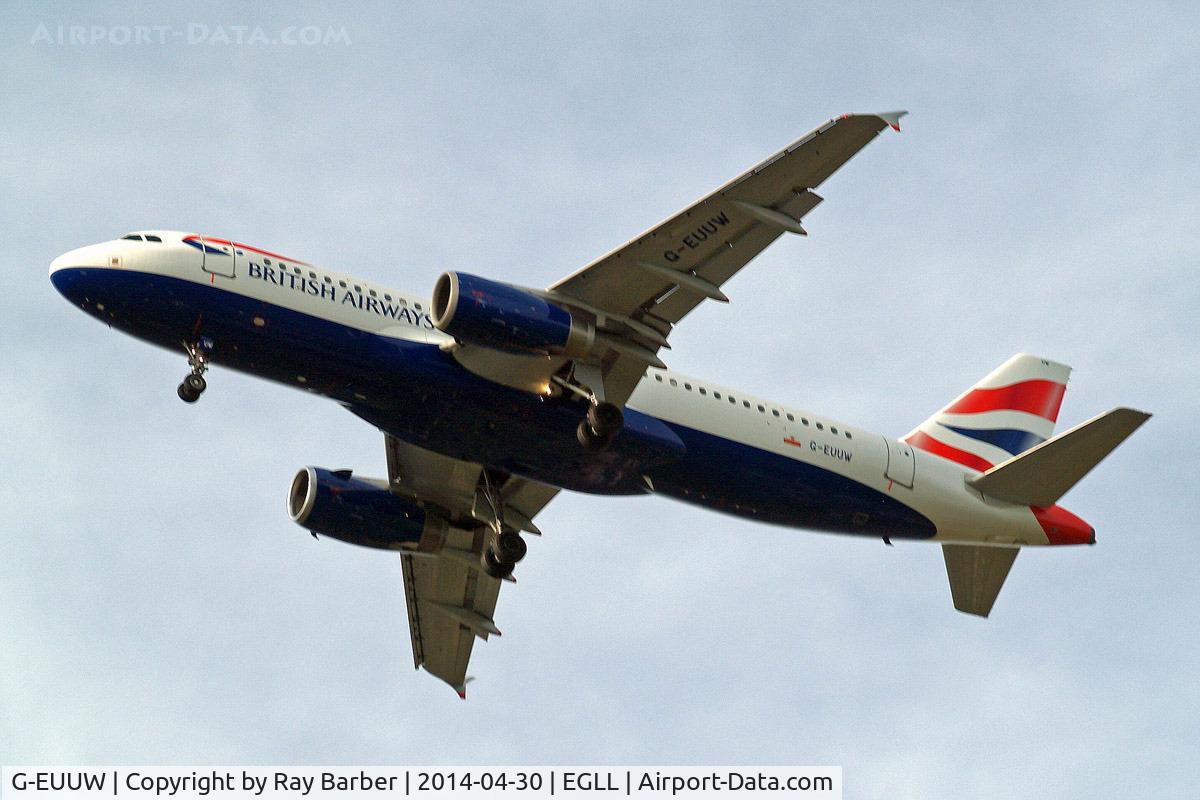 G-EUUW, 2008 Airbus A320-232 C/N 3499, Airbus A320-232 [3499] (British Airways) Home~G 30/04/2014. On approach 27R.