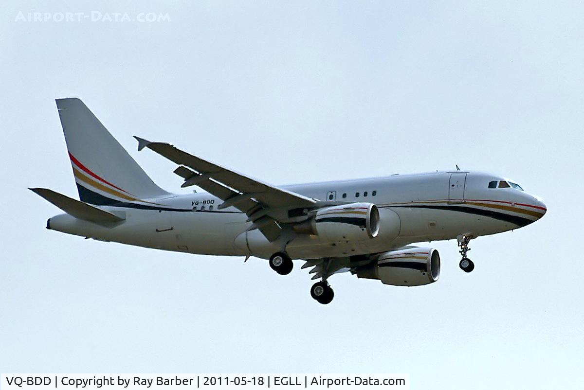 VQ-BDD, 2008 Airbus A318-112 C/N 3751, Airbus A318-112CJ Elite [3751] (Royal Flight of Jordan) Home~G 18/05/2011. On approach 27L.