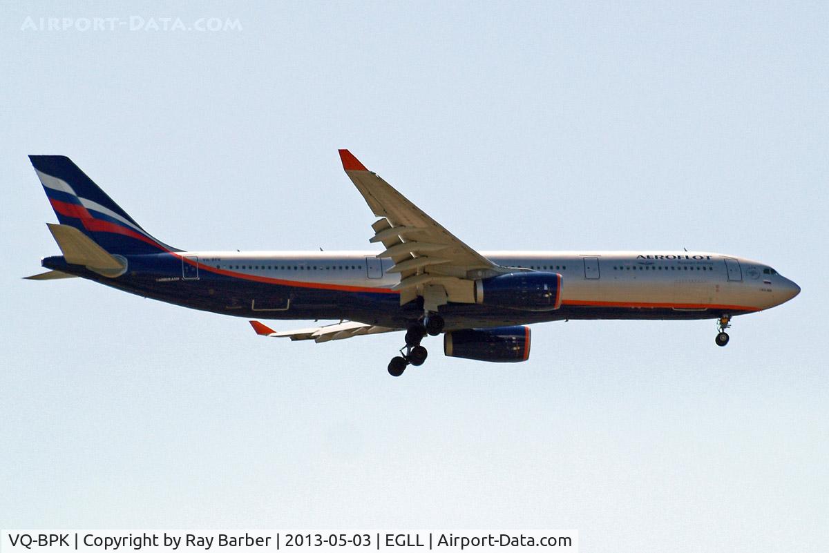 VQ-BPK, 2012 Airbus A330-343X C/N 1345, Airbus A330-343X [1345] (Aeroflot Russian Airlines) Home~G 03/05/2013. On approach 27L.
