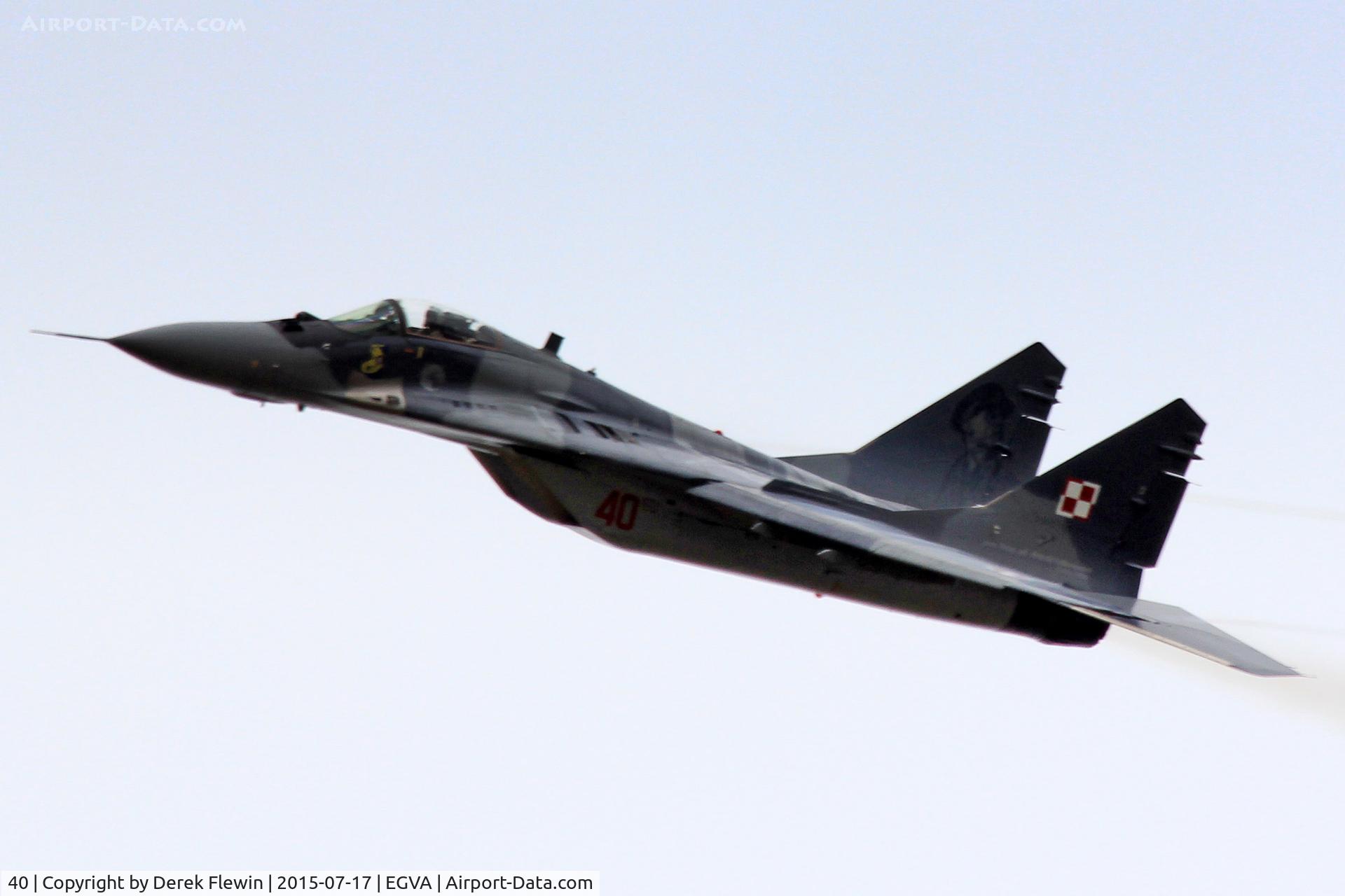 40, Mikoyan-Gurevich MiG-29A C/N 2960532040, Mig-29A, 1.Elt Sqn 23 ELT, Minsk Mazowiecki based, seen overflying the domestic site at RAF Fairford.