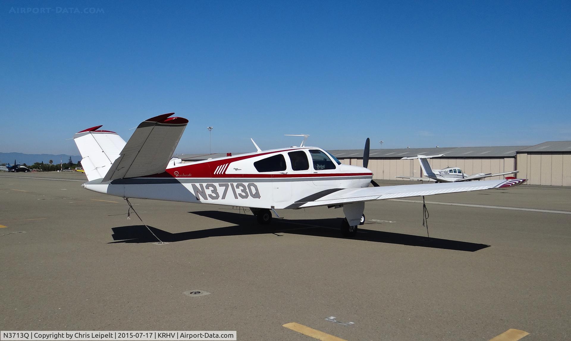 N3713Q, 1966 Beech V35 Bonanza C/N D-8370, A transient 1966 Beech Bonanza V35 (Goleta, CA) parked at the south tie downs at Reid Hillview Airport, CA.