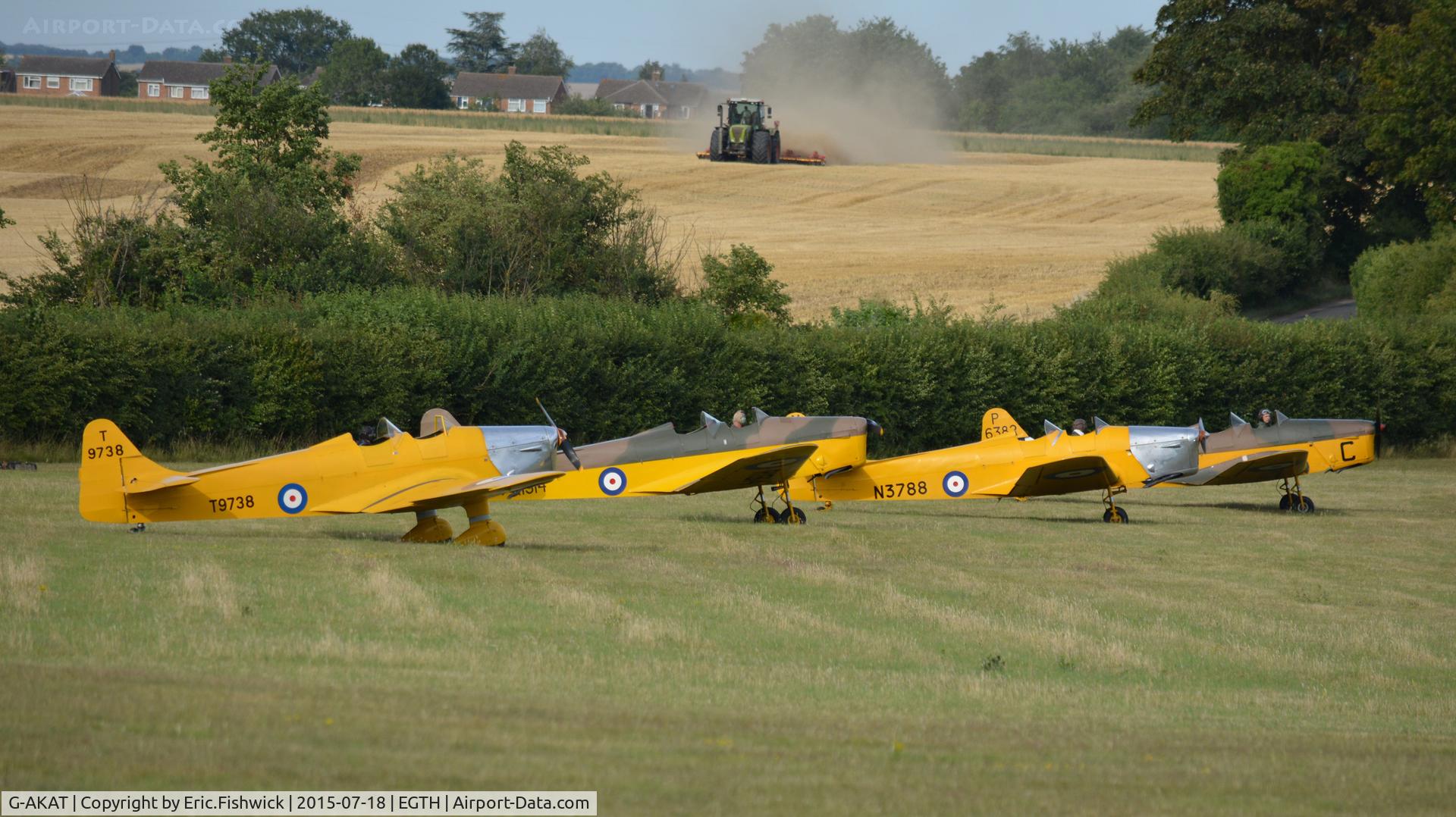 G-AKAT, 1940 Miles M14A Hawk Trainer 3 C/N 2005, 5. T9738 joining in a quite unique four ship display at Shuttleworth Best of British Airshow, July 2015.