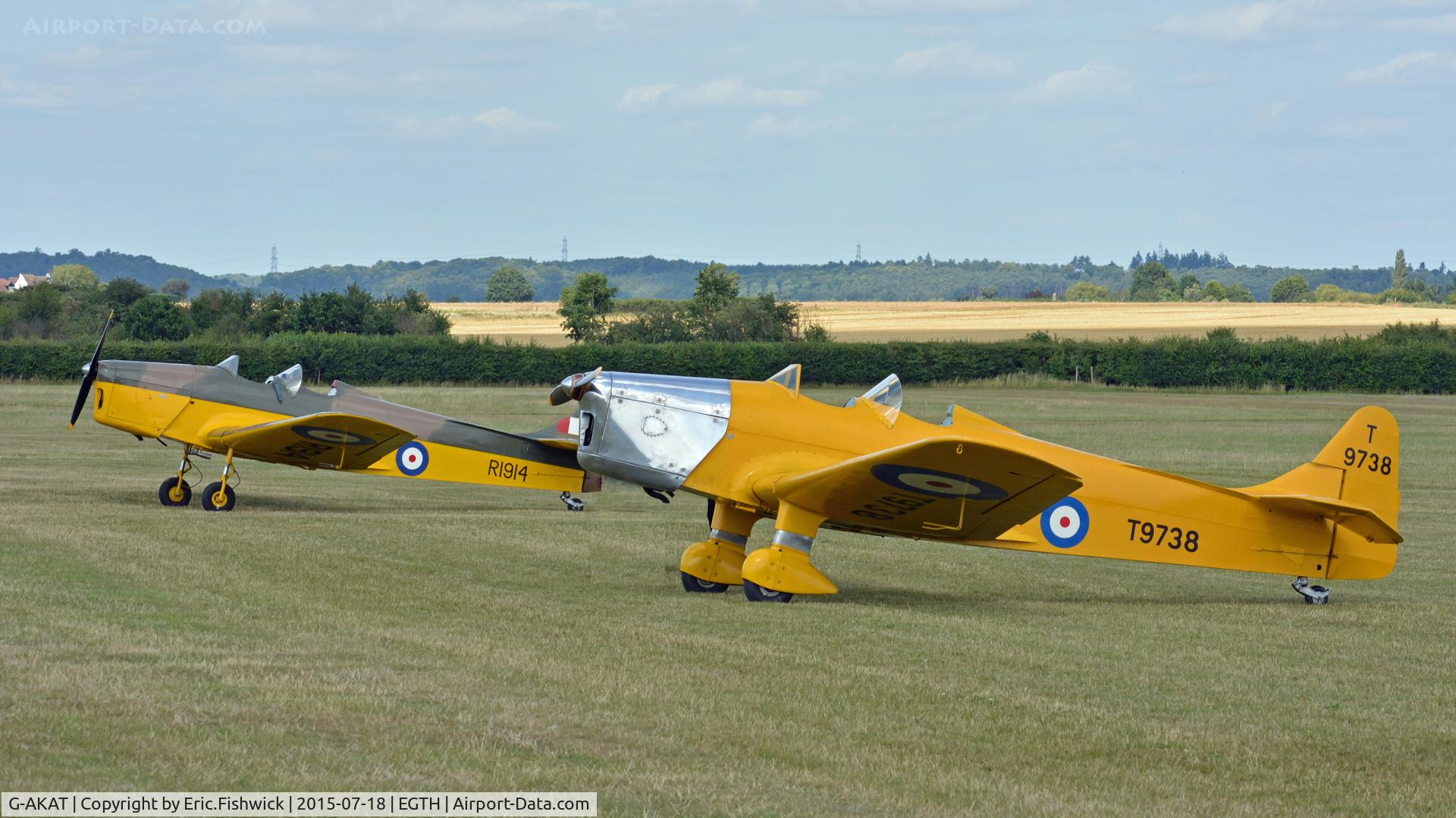 G-AKAT, 1940 Miles M14A Hawk Trainer 3 C/N 2005, 5. Visiting pair of Hawk Trainers at Shuttleworth Best of British Airshow, July 2015.