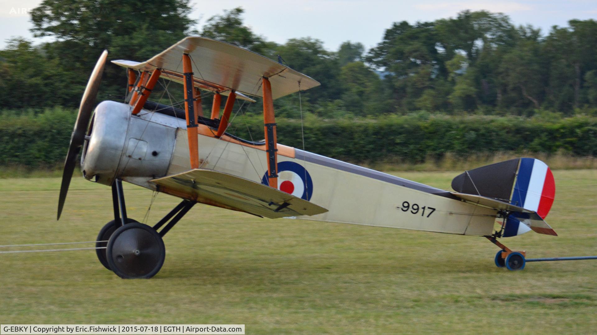 G-EBKY, 1920 Sopwith Pup C/N W/O 3004/14, 1. 9917 in the twilight zone at the end of a very busy Shuttleworth Best of British Airshow, July 2015.