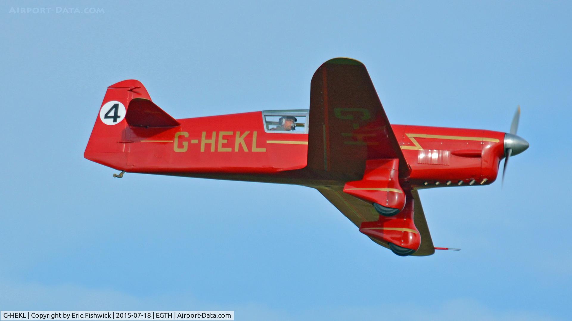 G-HEKL, 2008 Percival Mew Gull replica C/N PFA 013-14759, 44. G-HEKL in display mode at Shuttleworth Best of British Airshow, July 2015.