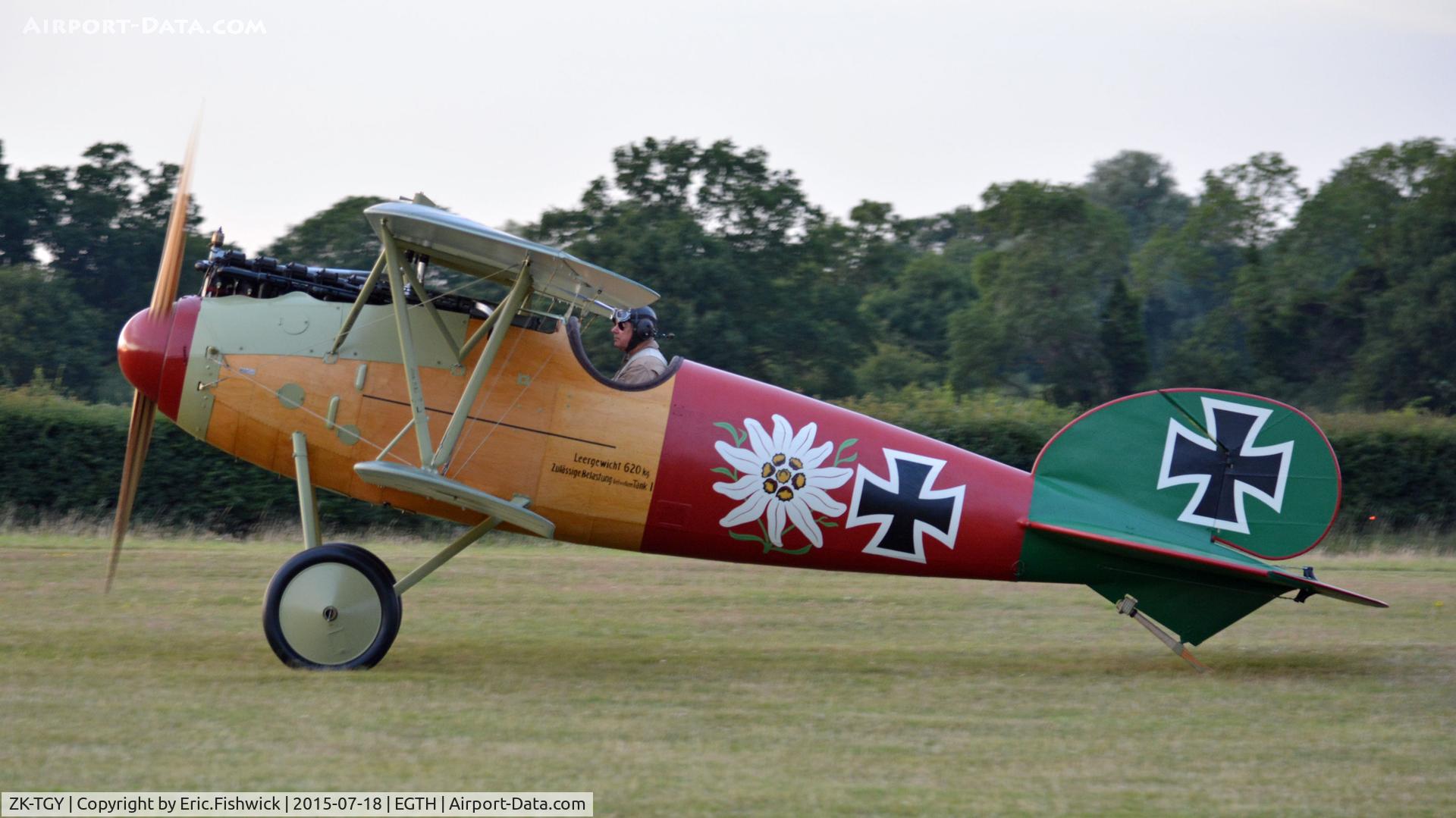 ZK-TGY, 2015 Albatros D-Va Replica C/N 5, 1. ZK-TGY returning after premier U.K. display at Shuttleworth Best of British Airshow, July 2015. 