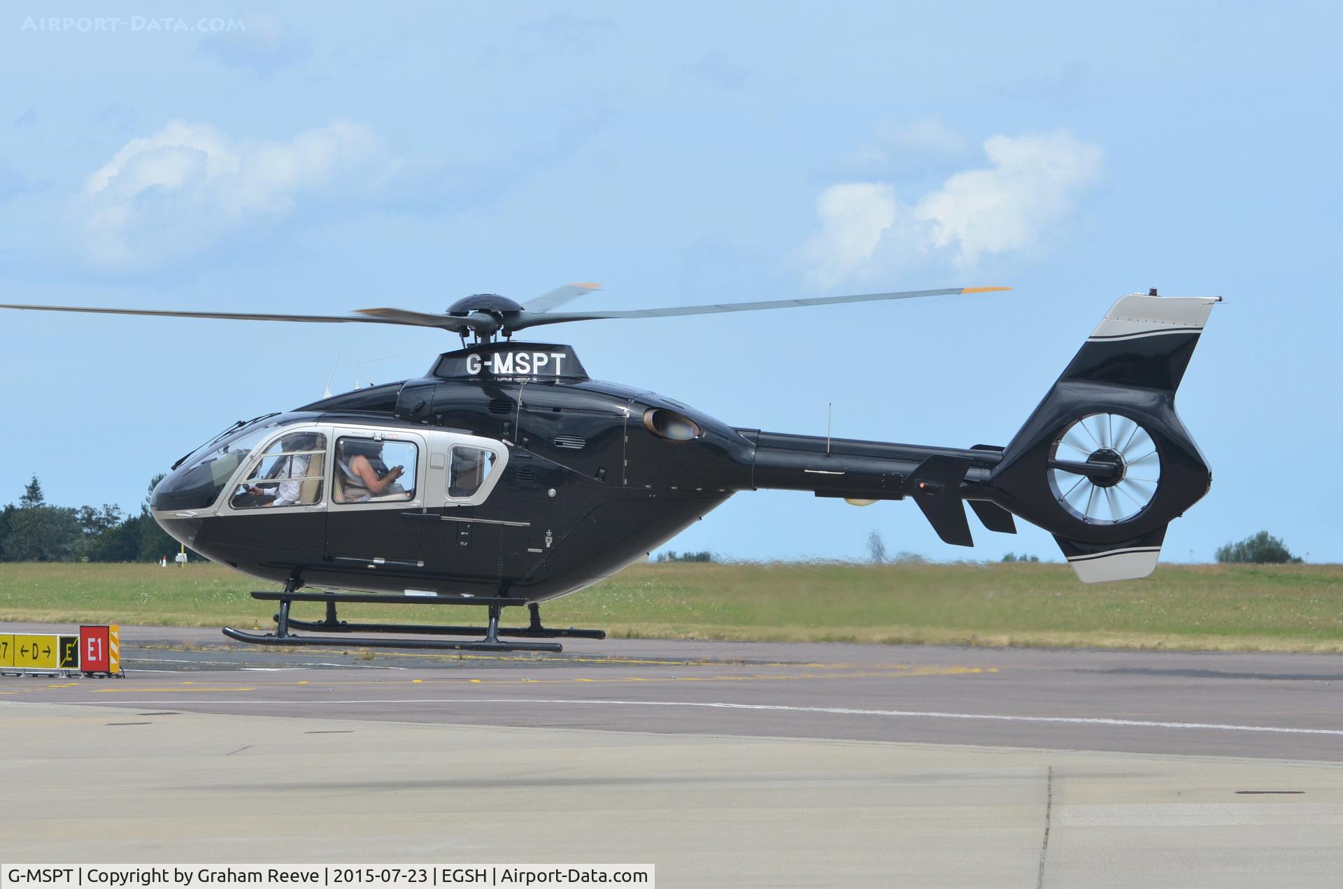G-MSPT, 2004 Eurocopter EC-135T-2 C/N 0361, Departing from Norwich.