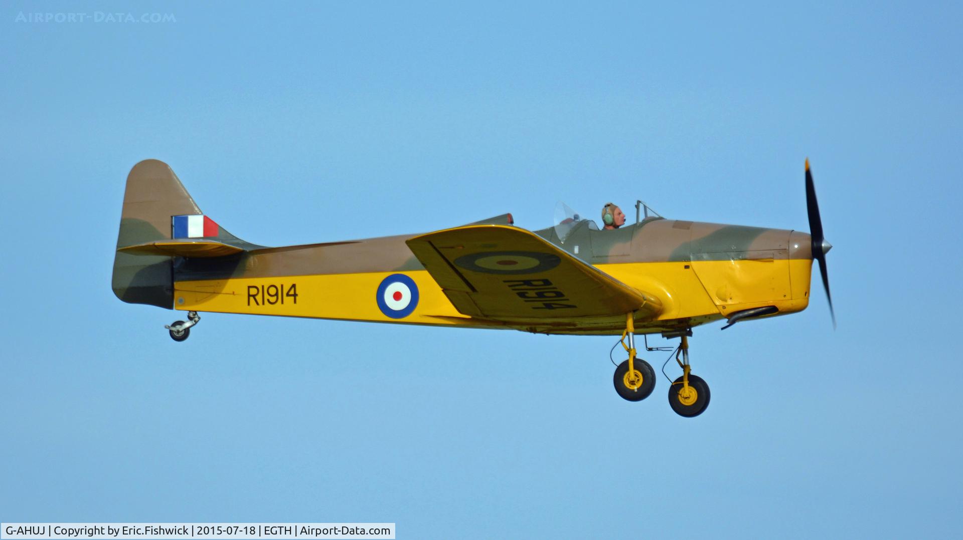 G-AHUJ, 1940 Miles M14A Hawk Trainer 3 C/N 1900, 42. R1914 in display mode at Shuttleworth Best of British Airshow, July 2015.