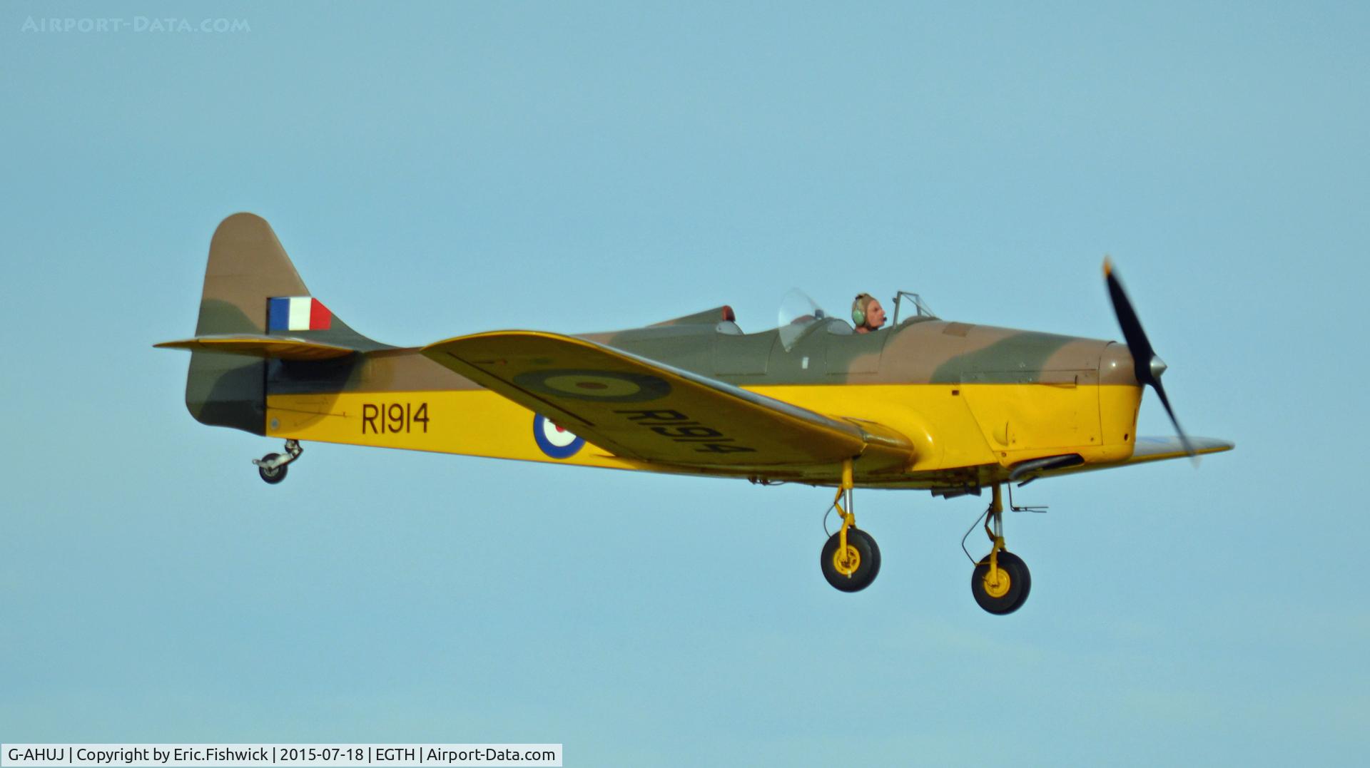 G-AHUJ, 1940 Miles M14A Hawk Trainer 3 C/N 1900, 43. R1914 in display mode at Shuttleworth Best of British Airshow, July 2015.