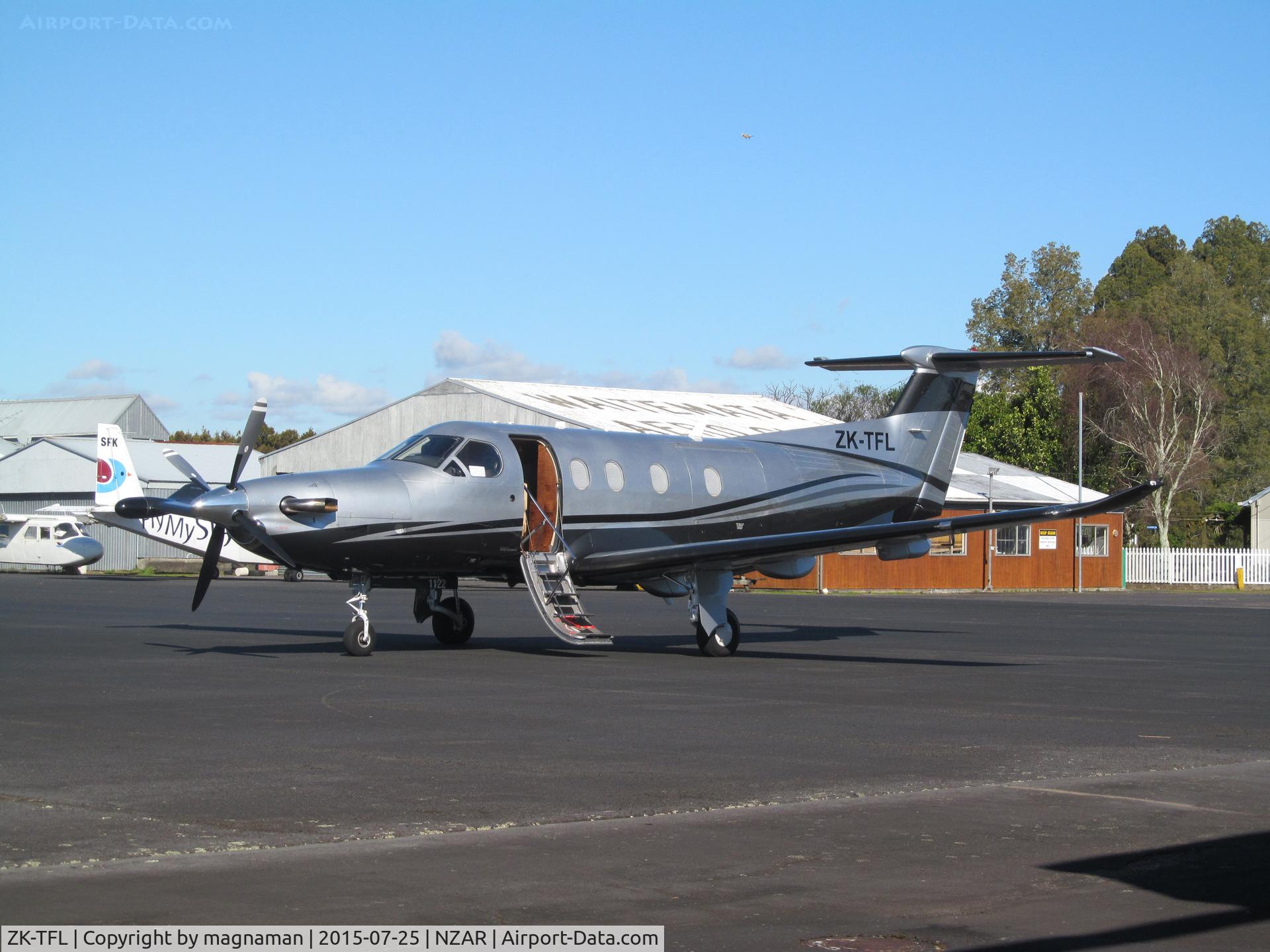 ZK-TFL, 2009 Pilatus PC-12/47E C/N 1122, in for re-fuel before short flight north to home base on private strip