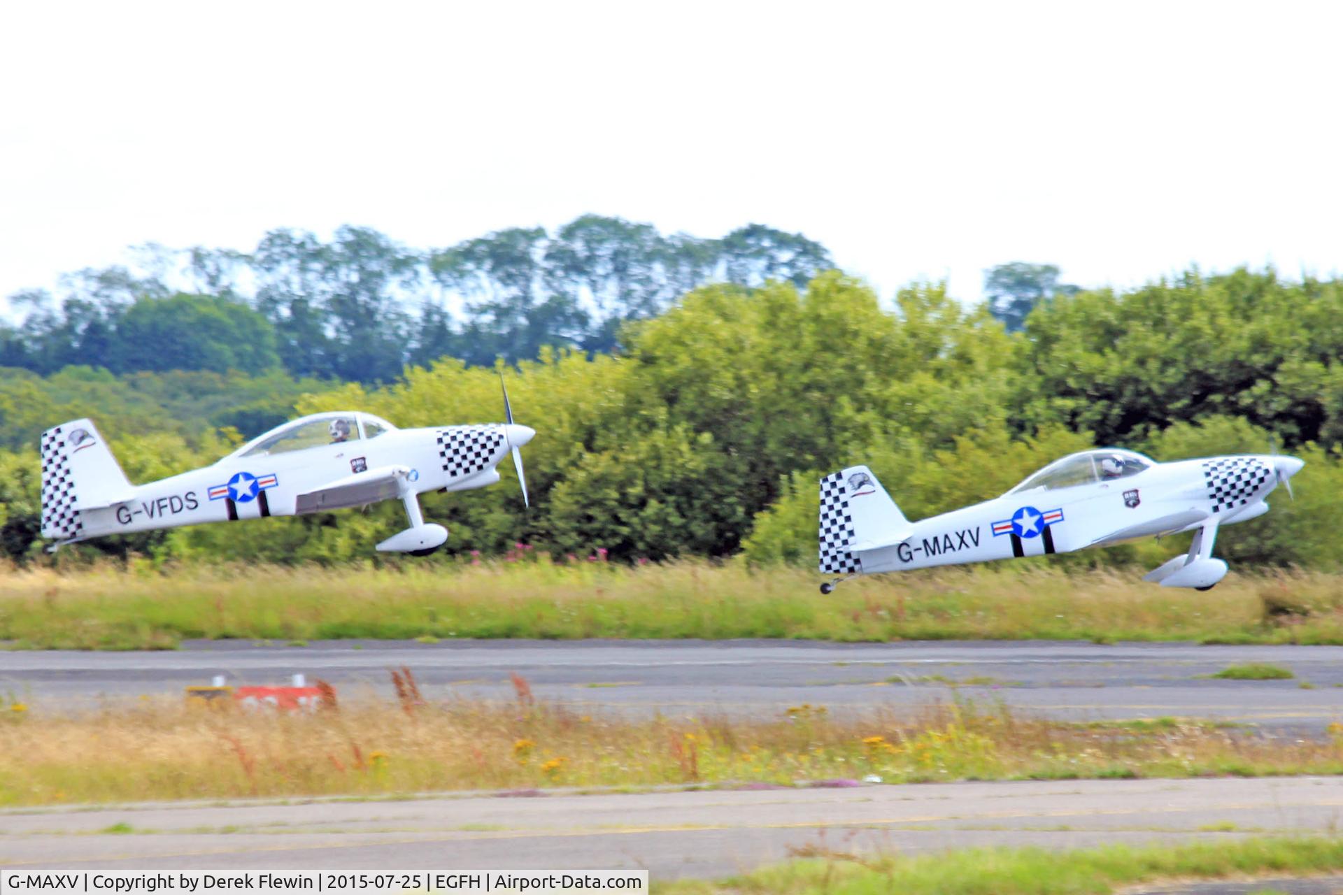 G-MAXV, 2000 Vans RV-4 C/N PFA 181-13266, RV-4, Team Raven, leading G-VFDS, departing runway 28 for a local practice.