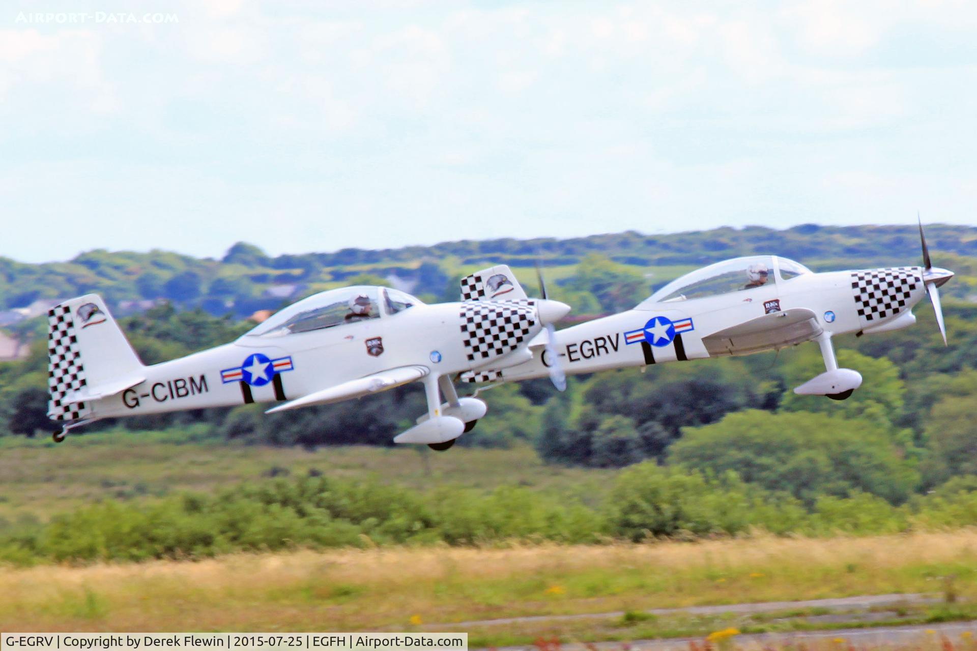 G-EGRV, 2007 Vans RV-8 C/N PFA 303-13639, RV-8, Team Raven, seen leading G-CIBM  , departing runway 28 for a local practice.