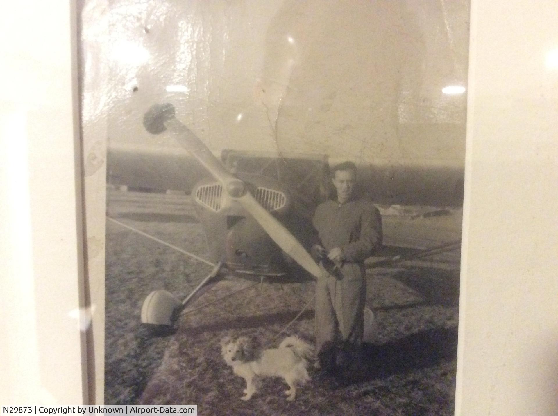 N29873, 1941 Taylorcraft BC12-65 C/N 2724, This picture was taken in the late 40s or early 50s  it's my father with his 1941 Taylorcraft .  Tail Number N29873. He was the 2nd owner of this plane and was flown out of Zahns in Amityville NY .