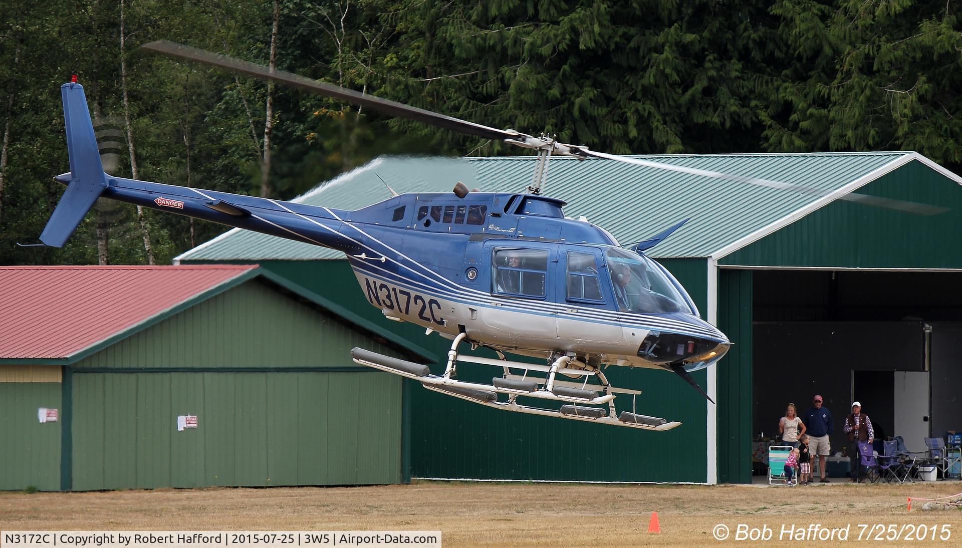 N3172C, Bell 206B C/N 3669, Departing the North Cascades Vintage Aircraft Museum's Vintage Aircraft Fly In at Concrete WA. 7/25/2015