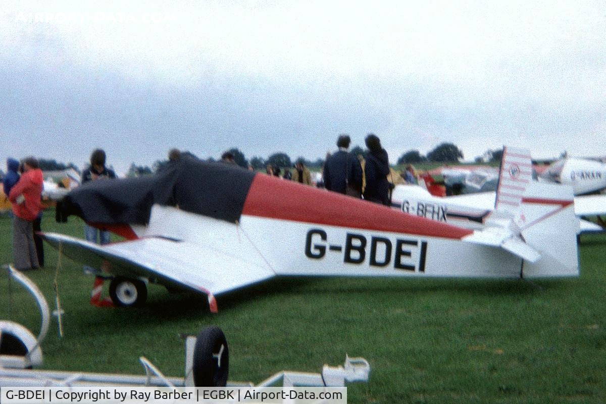 G-BDEI, 1977 Jodel D-9 Bebe C/N PFA 936, Jodel D.9 Bebe [PFA 936] Sywell~G 01/07/1978. From a slide.