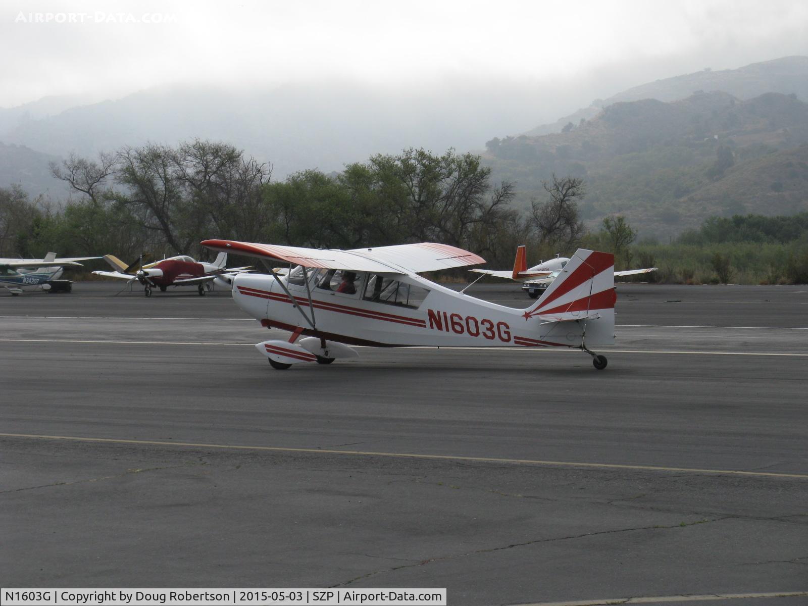 N1603G, 1968 Champion 7ECA Citabria C/N 609, 1968 Champion 7ECA CITABRIA, Lycoming O-235 115 Hp, taxi to Rwy 22 on murky morning