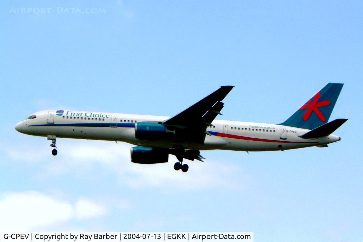 G-CPEV, 1999 Boeing 757-236 C/N 29943, Boeing 757-236 [29943] (First Choice Airways) Gatwick~G 13/07/2004
