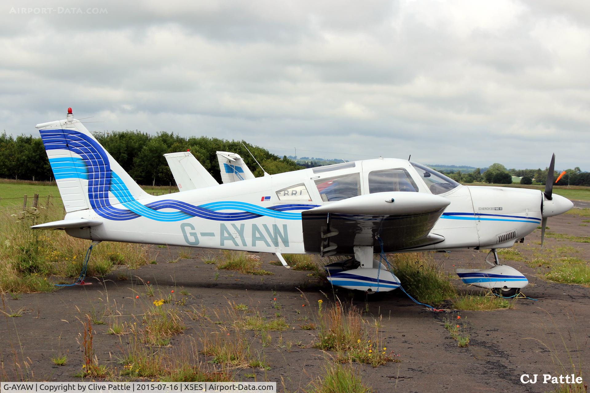 G-AYAW, 1970 Piper PA-28-180 Cherokee C/N 28-5805, This ex College of Air Training, Hamble aircraft, with its non-standard additional roof glazing, parked up at Eshott