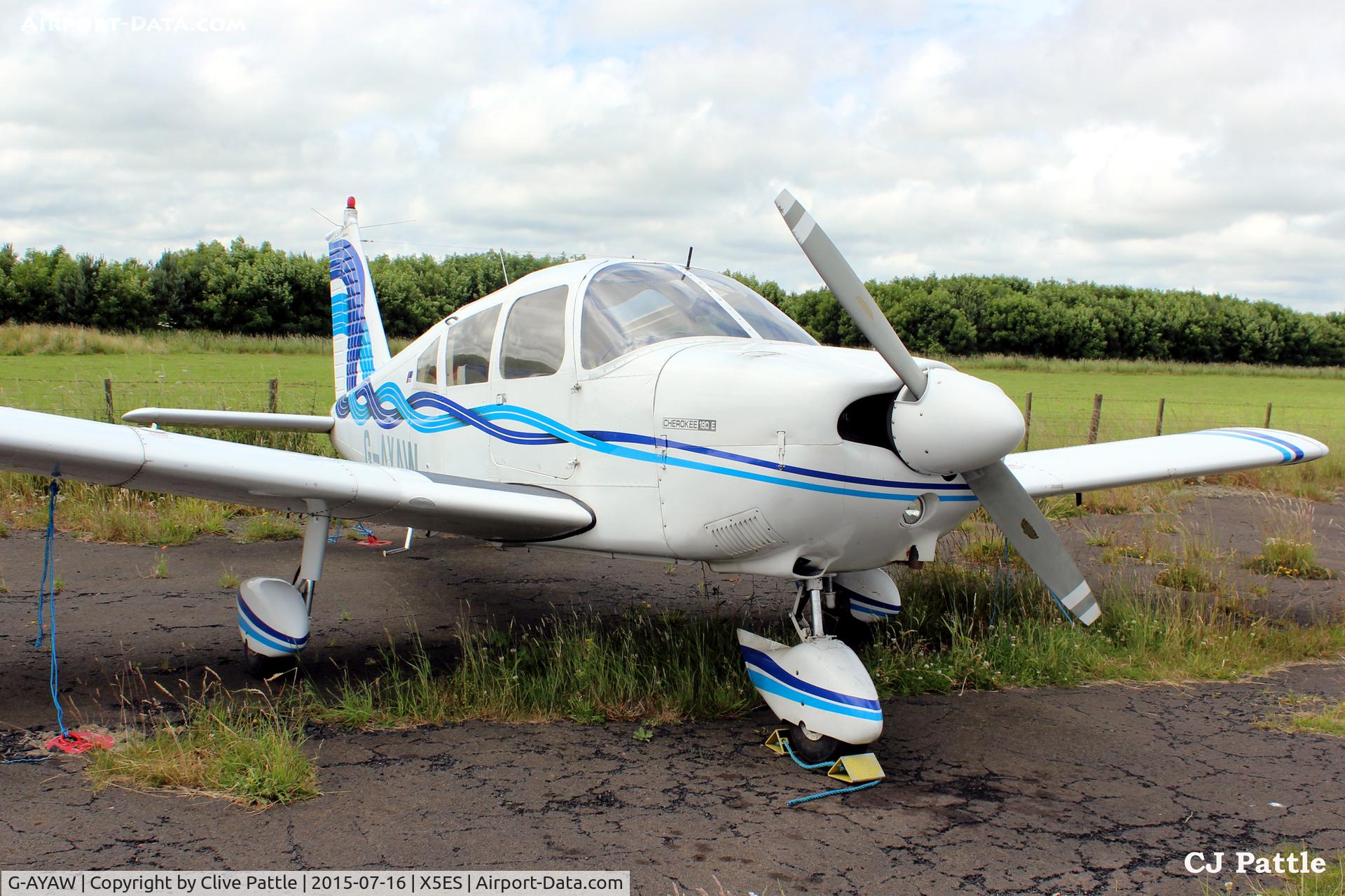 G-AYAW, 1970 Piper PA-28-180 Cherokee C/N 28-5805, This ex College of Air Training, Hamble aircraft, with its non-standard additional roof glazing, parked up at Eshott