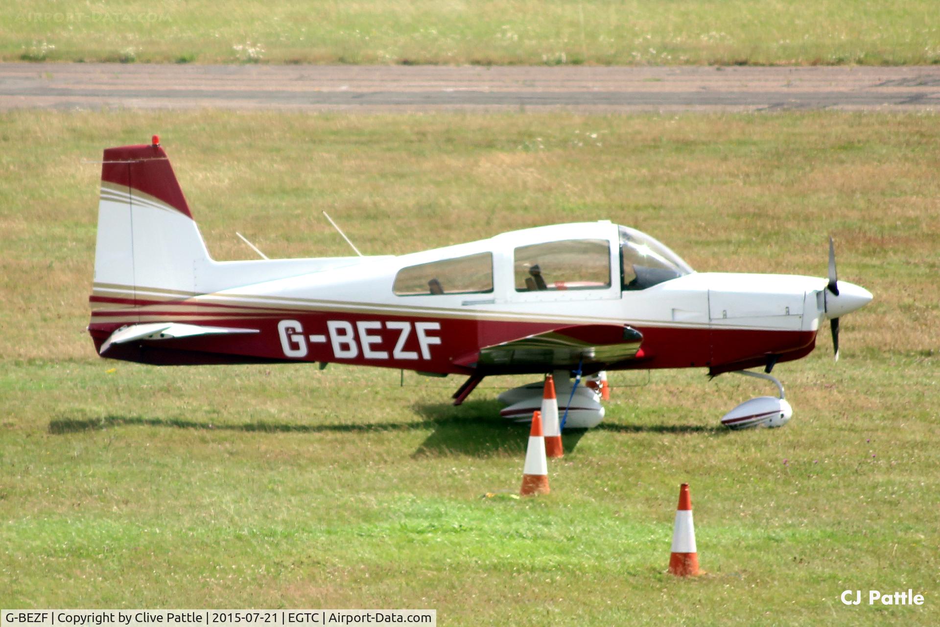 G-BEZF, 1974 Grumman American AA-5 Traveler C/N AA5-0538, Parked up at Cranfield, Bedfordshire. UK EGTC