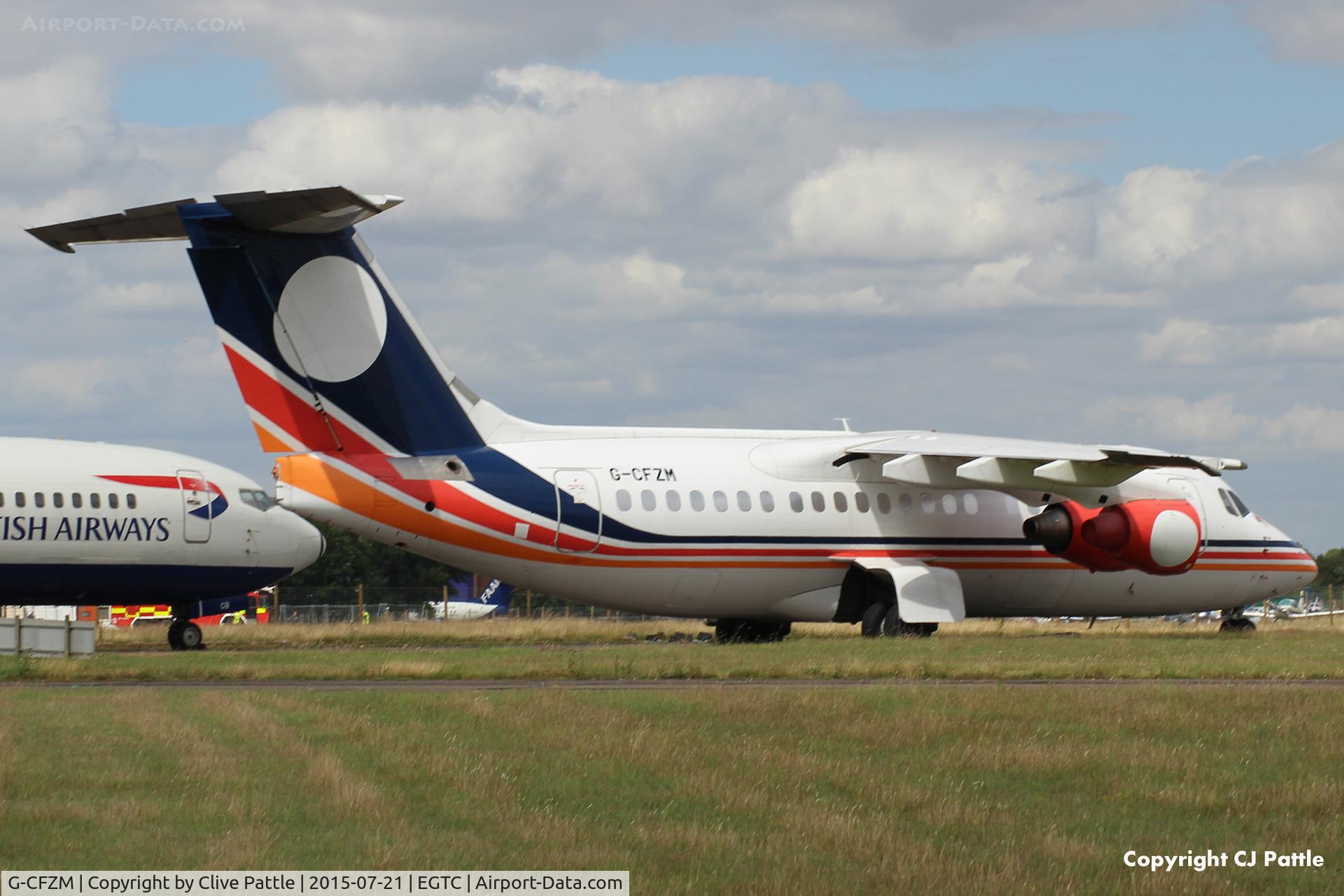 G-CFZM, 1996 British Aerospace Avro 146-RJ85 C/N E2299, Parked up at Cranfield, Bedfordshire. UK EGTC as an instructional airframe for use by students at the based Cranfield University.
