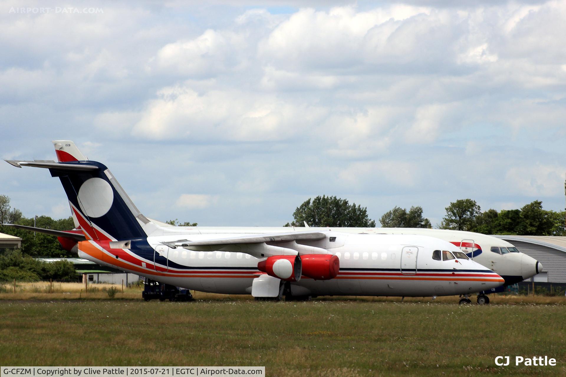G-CFZM, 1996 British Aerospace Avro 146-RJ85 C/N E2299, Parked up at Cranfield, Bedfordshire. UK EGTC as an instructional airframe for use by students at the based Cranfield University.