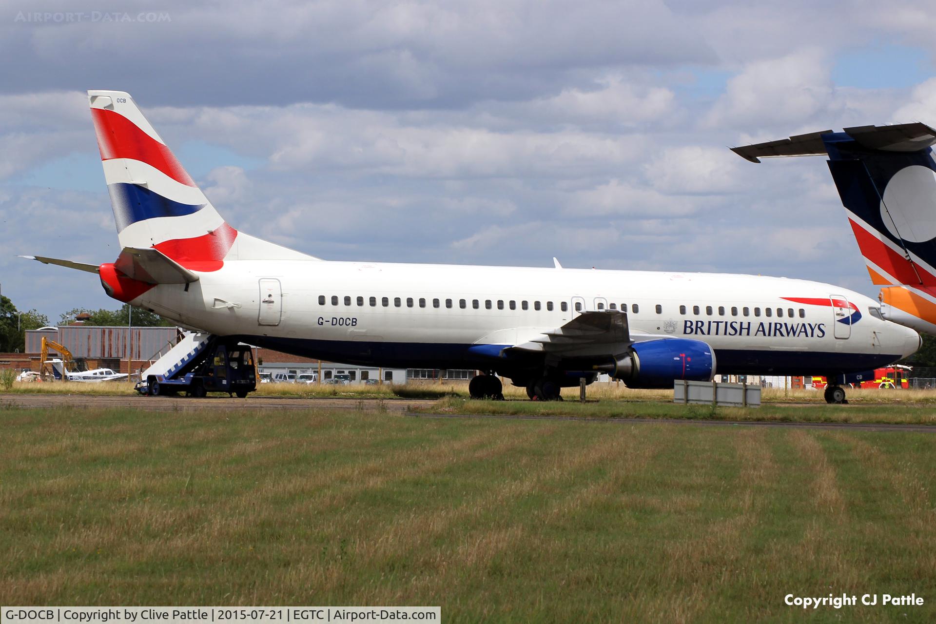 G-DOCB, 1991 Boeing 737-436 C/N 25304, Parked up at Cranfield, Bedfordshire. UK EGTC as an instructional airframe for use by students at the based Cranfield University.