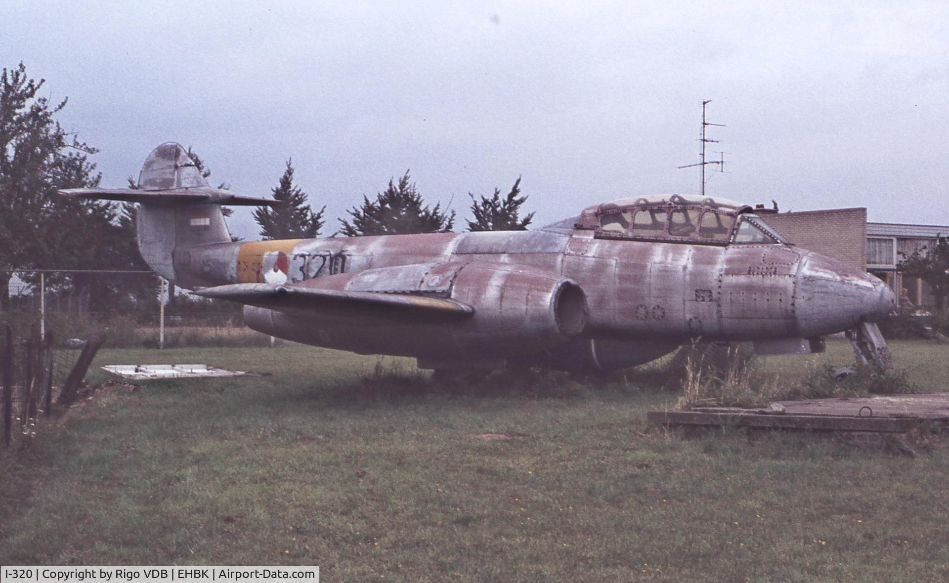I-320, 1949 Gloster Meteor T.7 C/N Not found I-320, Ex RAF VW417. Seen at Beek / Maastricht airport in late 1960's.
I-320 is now on display at the gate of Leeuwarden AFB.