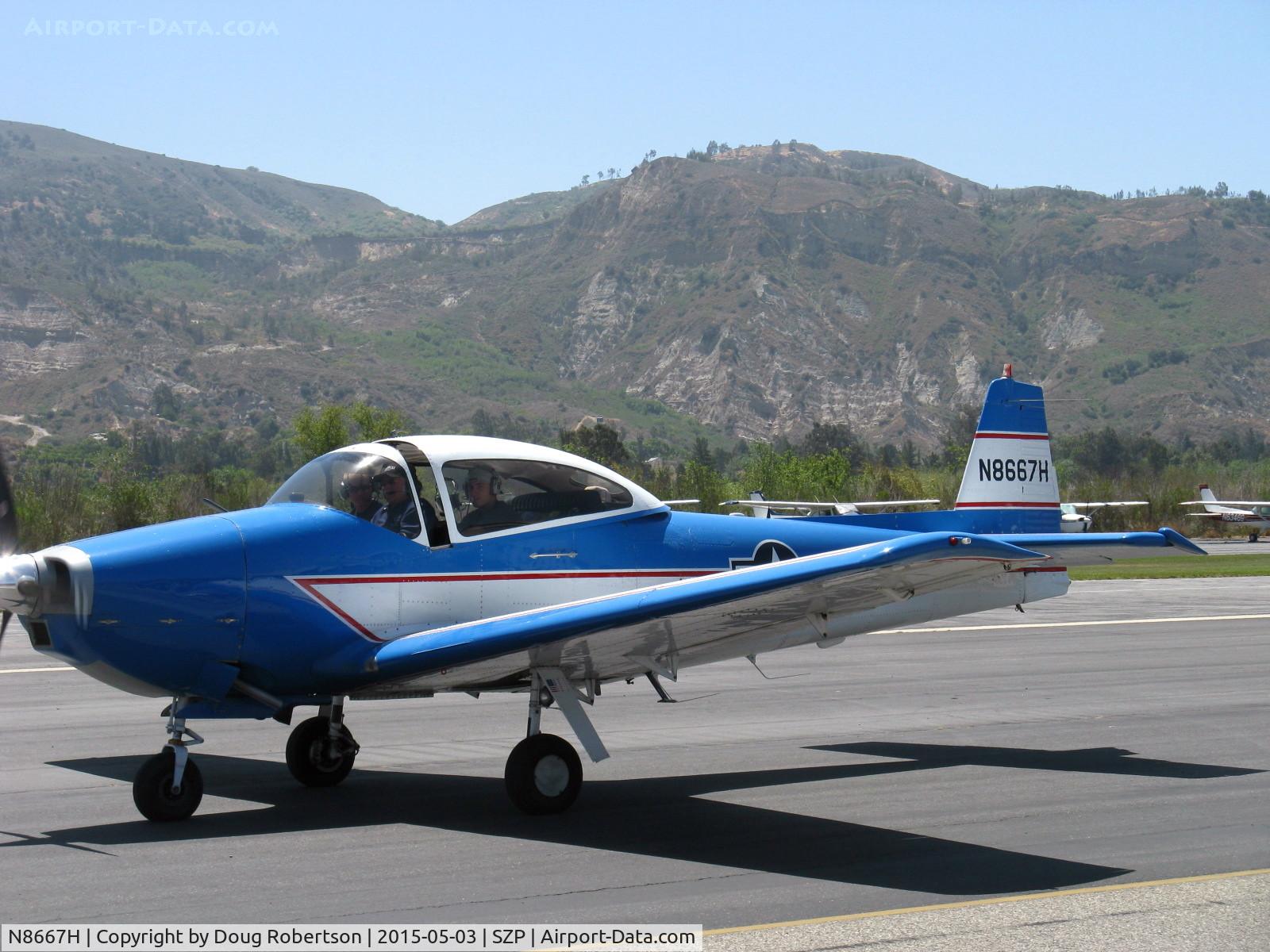 N8667H, 1947 North American Navion C/N NAV-4-667, 1947 North American NAVION, Continental IO-520 285 Hp upgrade, taxi to Rwy 22, Young Eagles flight