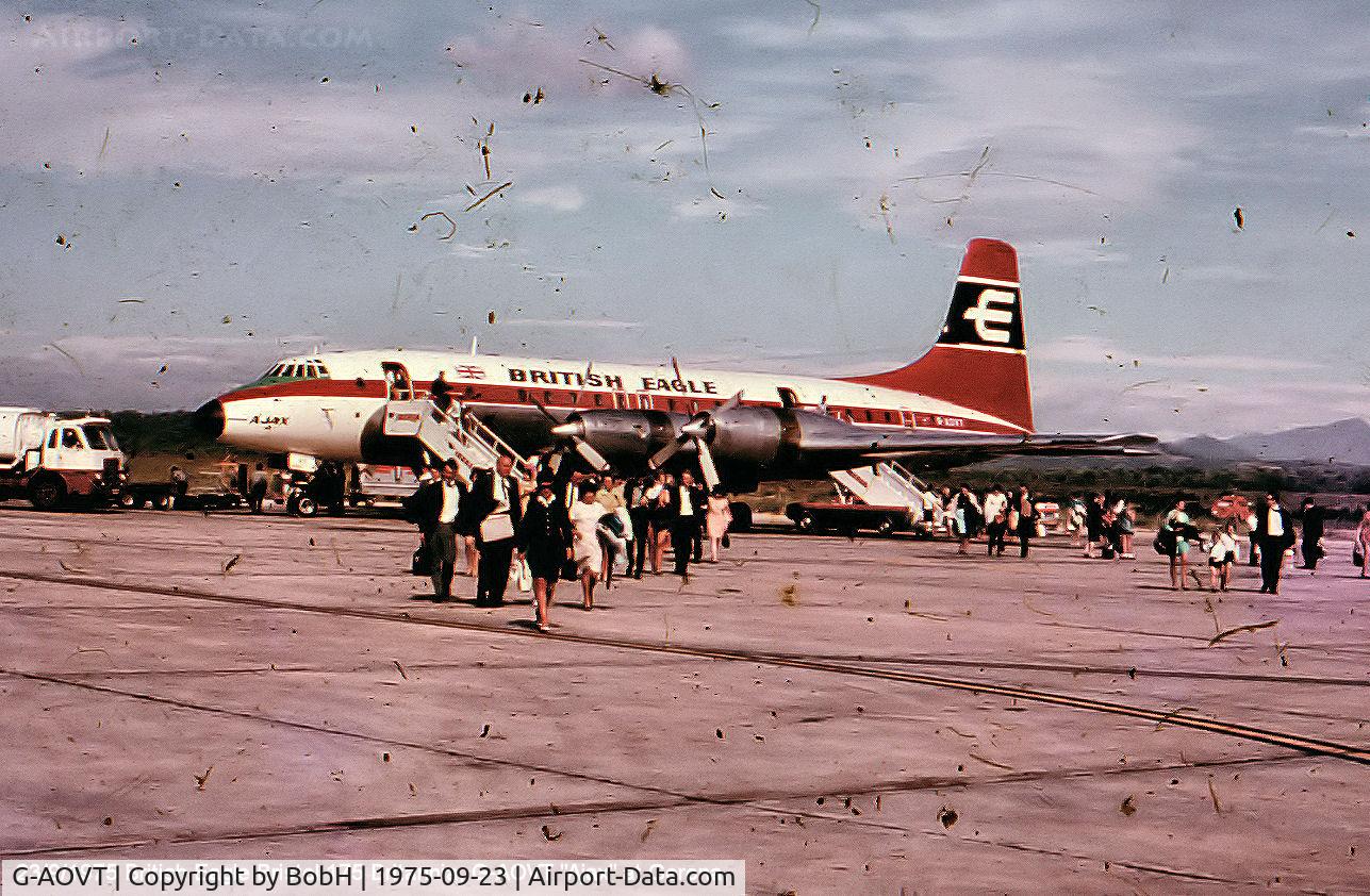 G-AOVT, 1958 Bristol 175 Britannia 312 C/N 13427, I apologise for the 'noise' - this colour slide had lain at the back of a dusty cupboard for 44 years. I still think it was worth a look though. Taken at Gerona, Spain