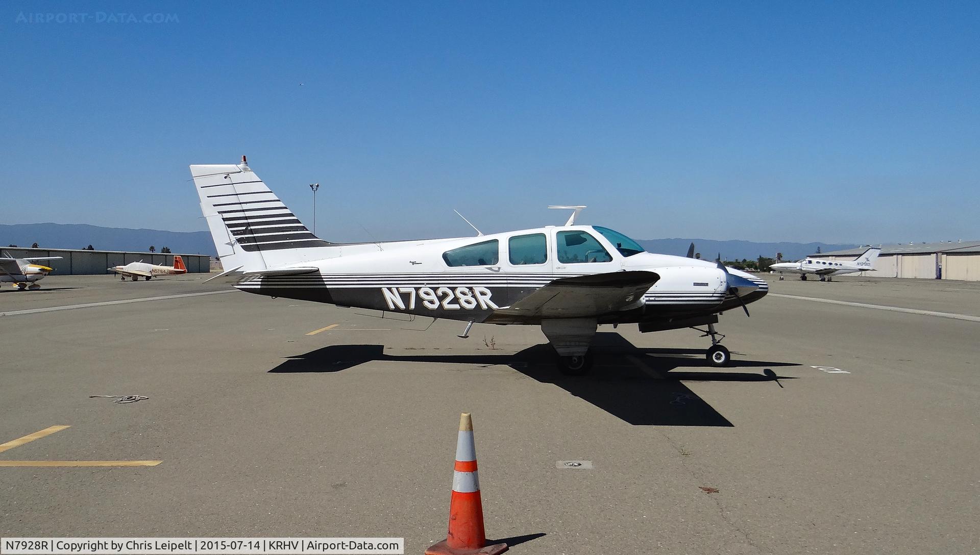 N7928R, 1969 Beech 95-B55 (T42A) Baron C/N TC-1225, A locally based 1969 Beechcraft Baron 55 cooking in the hot sunshine at Reid Hillview Airport, CA.