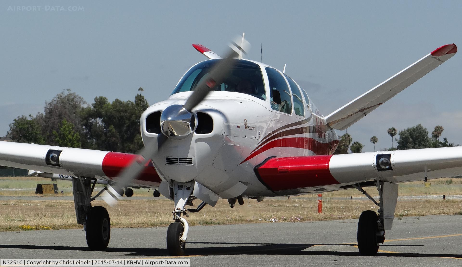 N3251C, 1954 Beech E35 C/N D-3916, A locally based 1954 Beechcraft E35 Bonanza taxing out for departure at Reid Hillview Airport, CA.