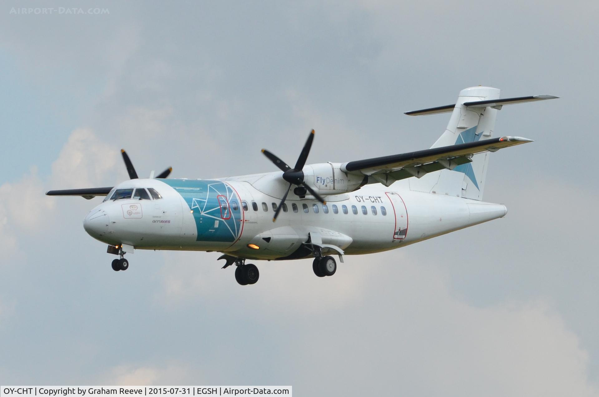 OY-CHT, 1988 ATR 42-312 C/N 080, Landing at Norwich.