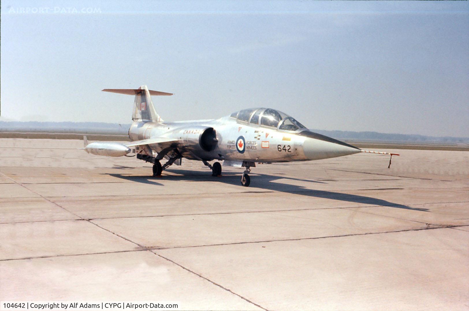 104642, Lockheed CF-104D Starfighter C/N 583A-5312, Shown parked at Canadian Forces Base Portage la Prairie, Manitoba, Canada, for the annual airshow in 1976.