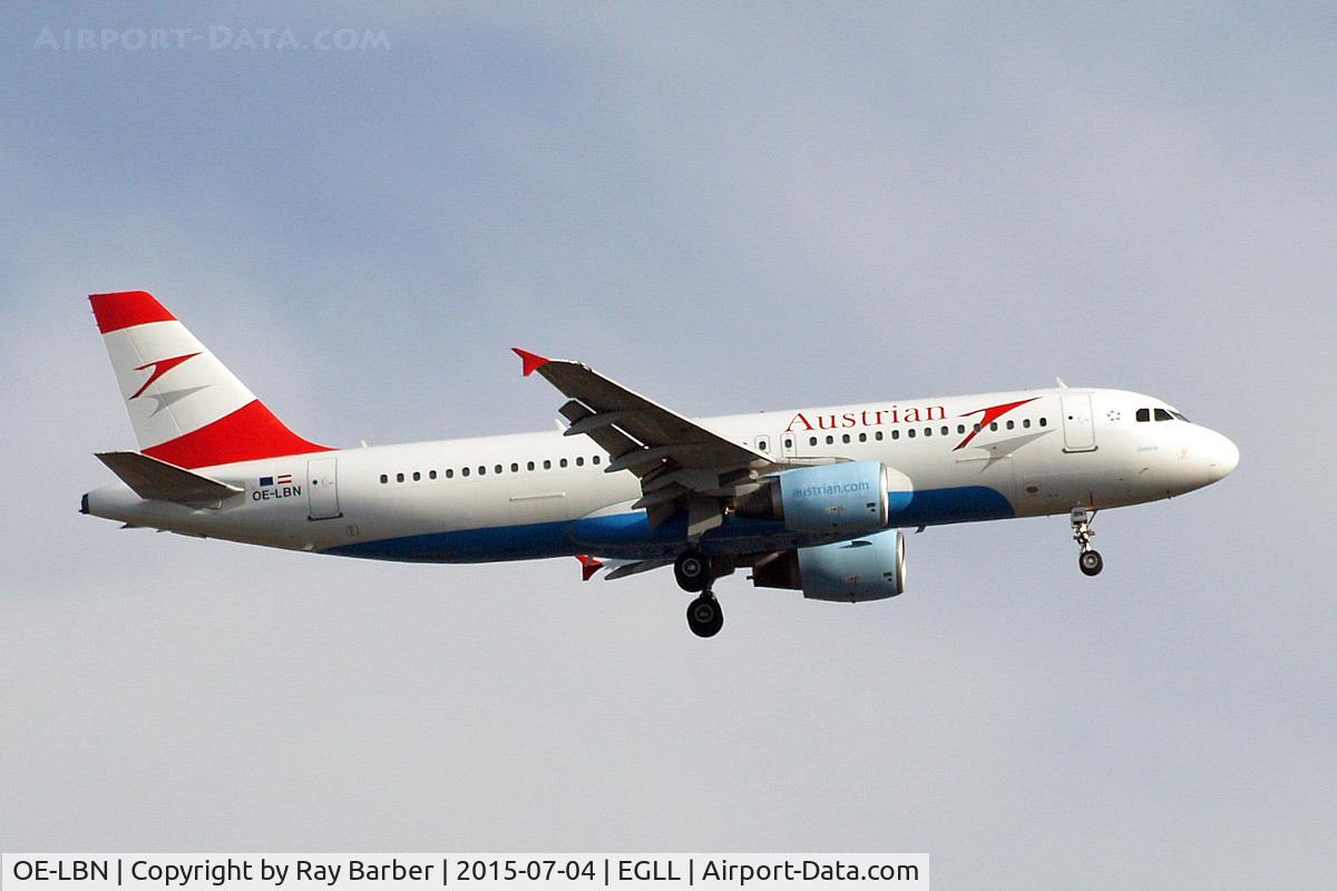 OE-LBN, 1997 Airbus A320-214 C/N 768, Airbus A320-214 [0768] (Austrian Airlines) Home~G 04/07/2015. On approach 27L.