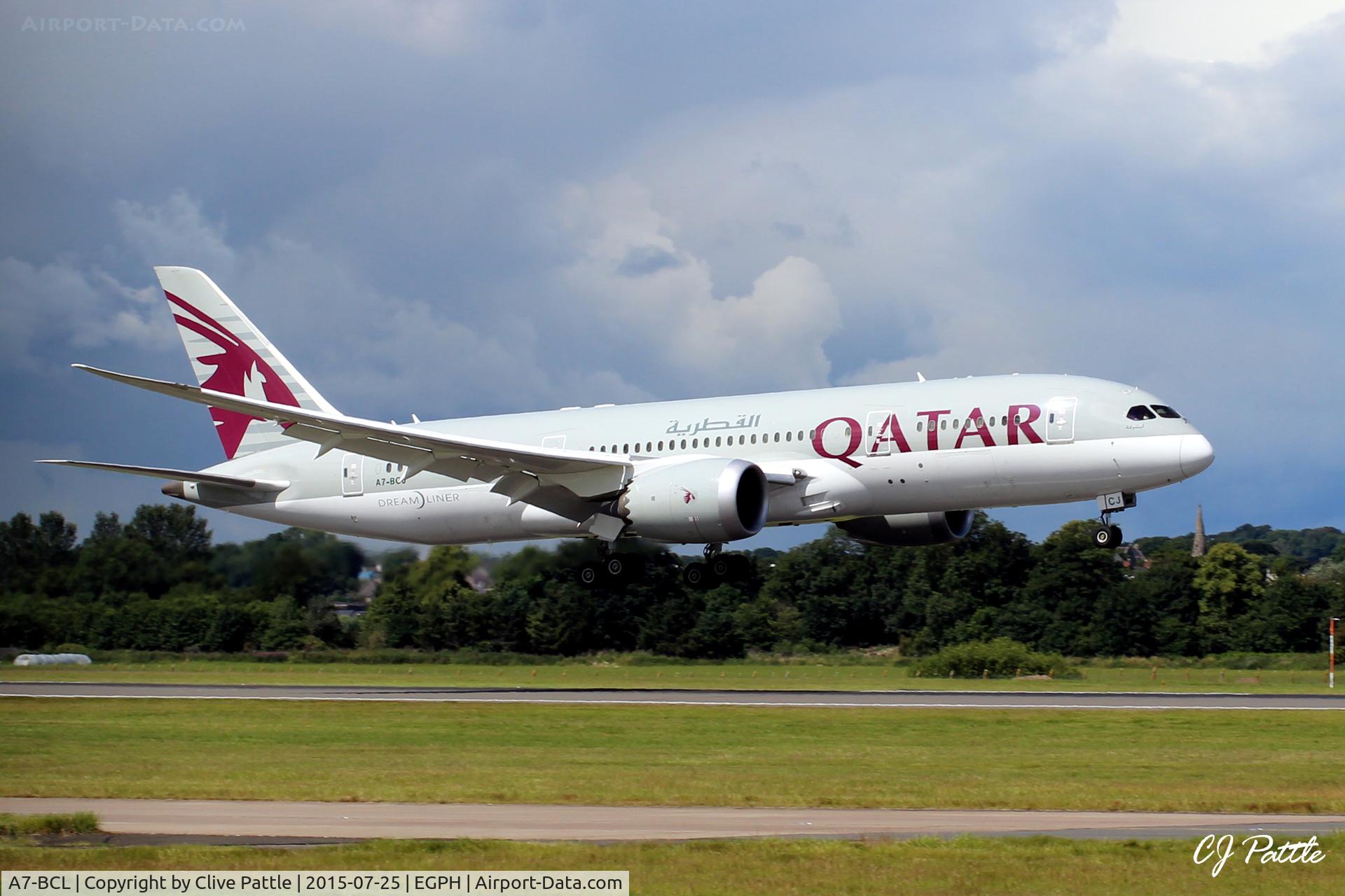 A7-BCL, 2012 Boeing 787-8 Dreamliner C/N 38330, Landing at Edinburgh EGPH