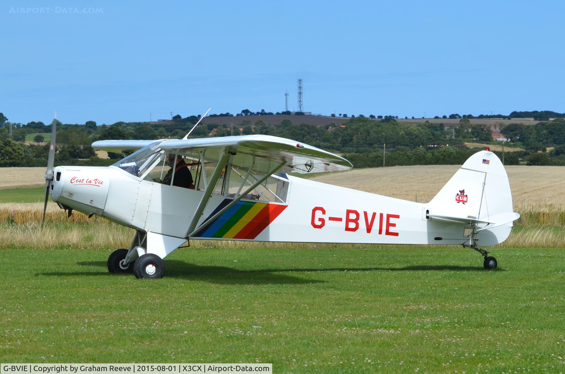 G-BVIE, 1949 Piper L-18C Super Cub C/N 18-1549, About to depart from Northrepps.