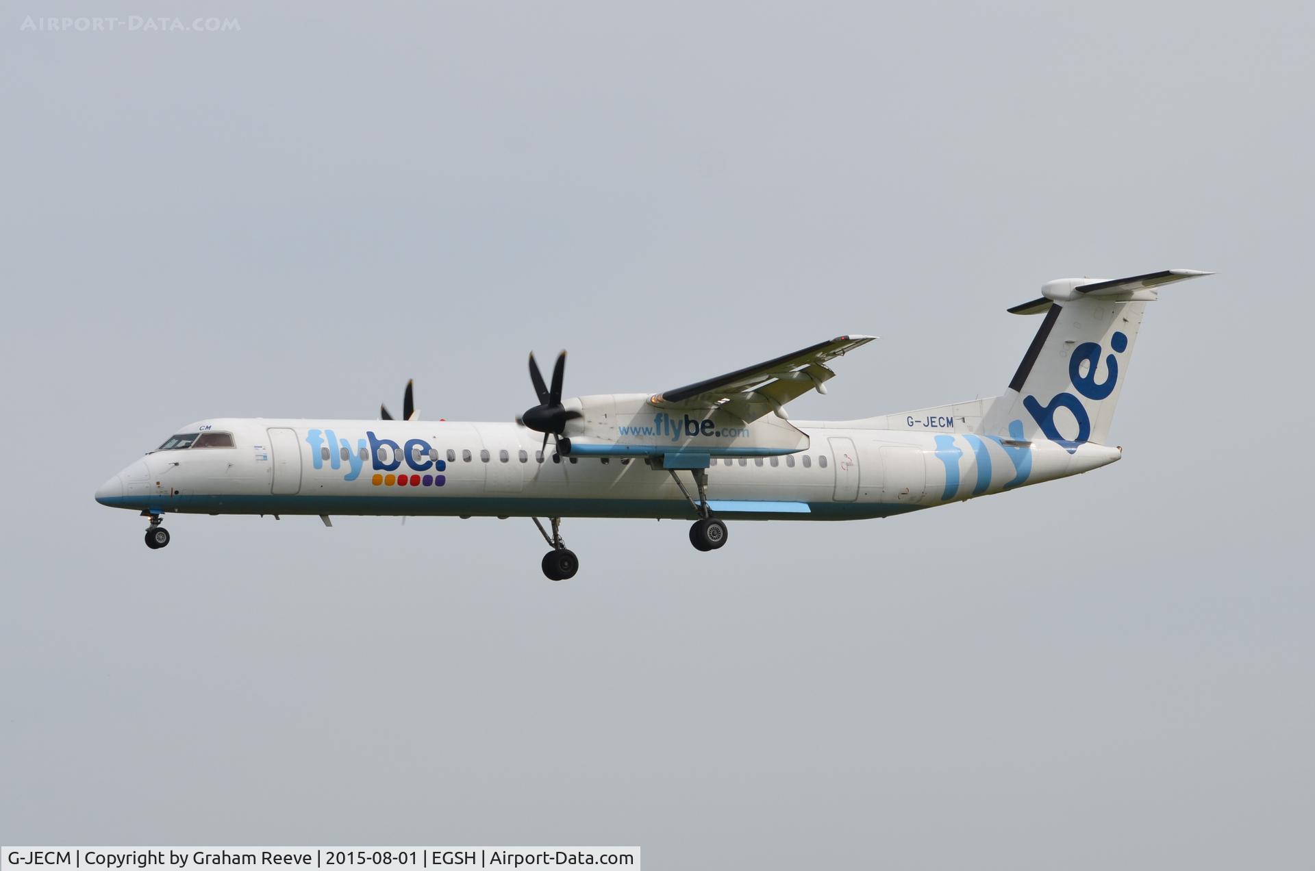 G-JECM, 2005 De Havilland Canada DHC-8-402Q Dash 8 C/N 4118, Landing at Norwich.