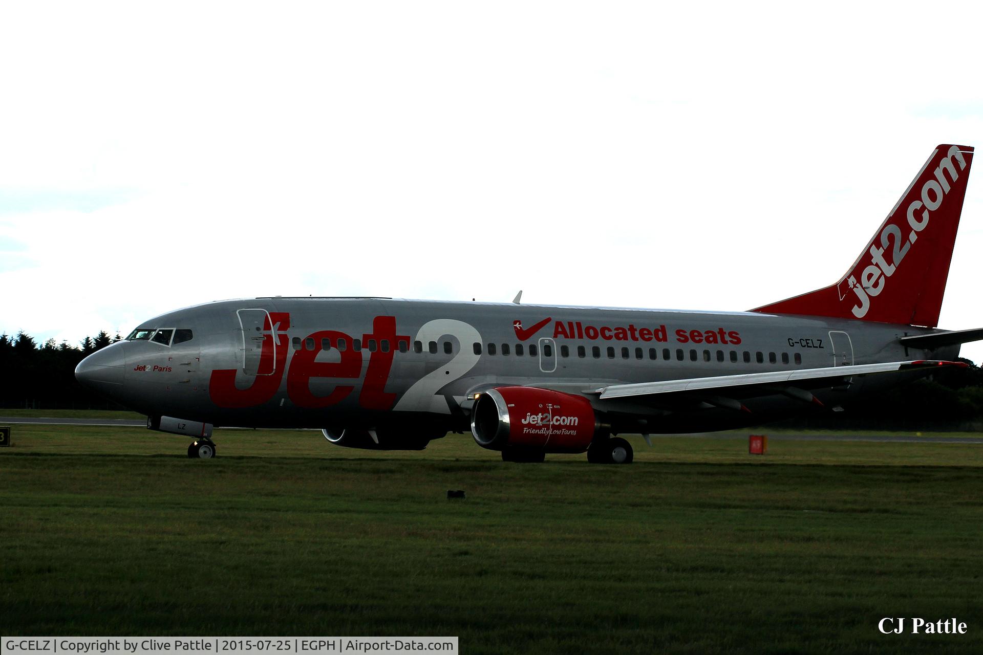G-CELZ, 1986 Boeing 737-377(QC) C/N 23658, In action at an overcast and dark Edinburgh EGPH