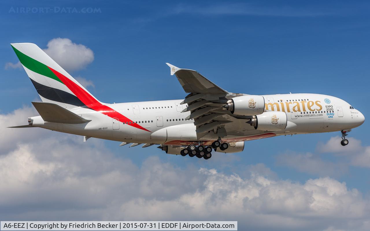 A6-EEZ, 2014 Airbus A380-861 C/N 158, on final RW07R