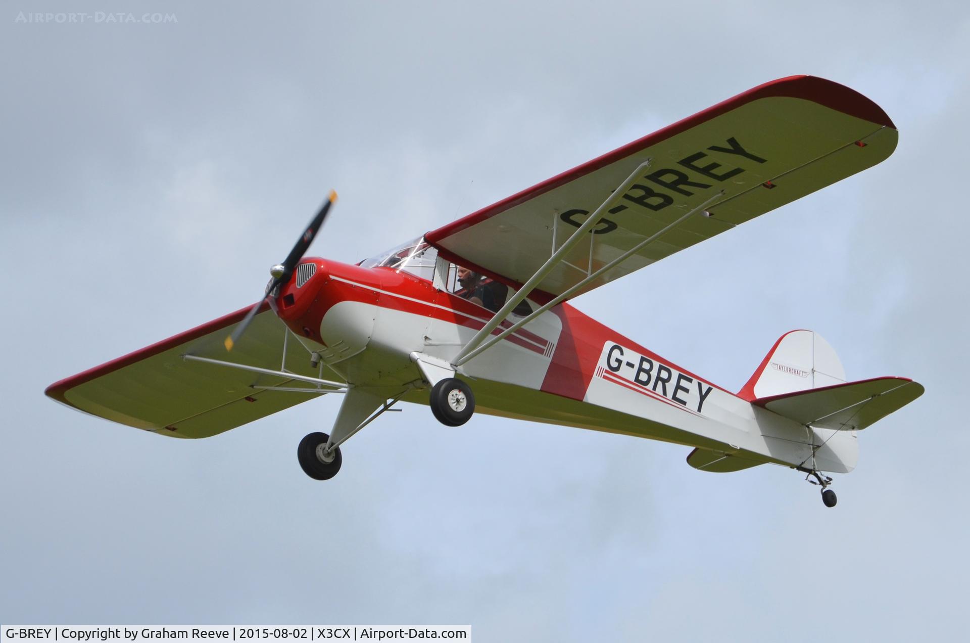 G-BREY, 1946 Taylorcraft BC-12D Twosome C/N 7299, Departing from Northrepps.