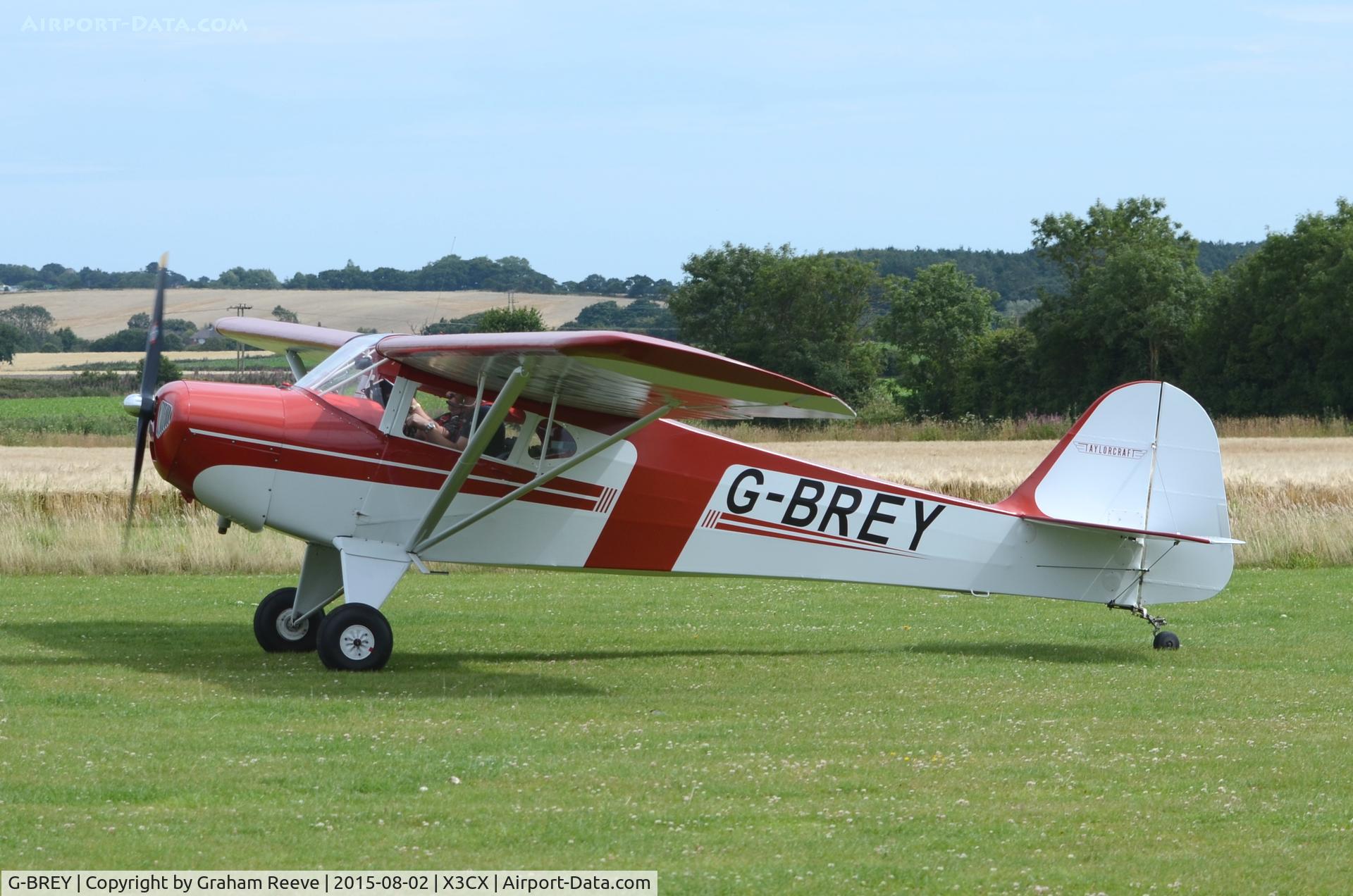 G-BREY, 1946 Taylorcraft BC-12D Twosome C/N 7299, About to depart from Northrepps.