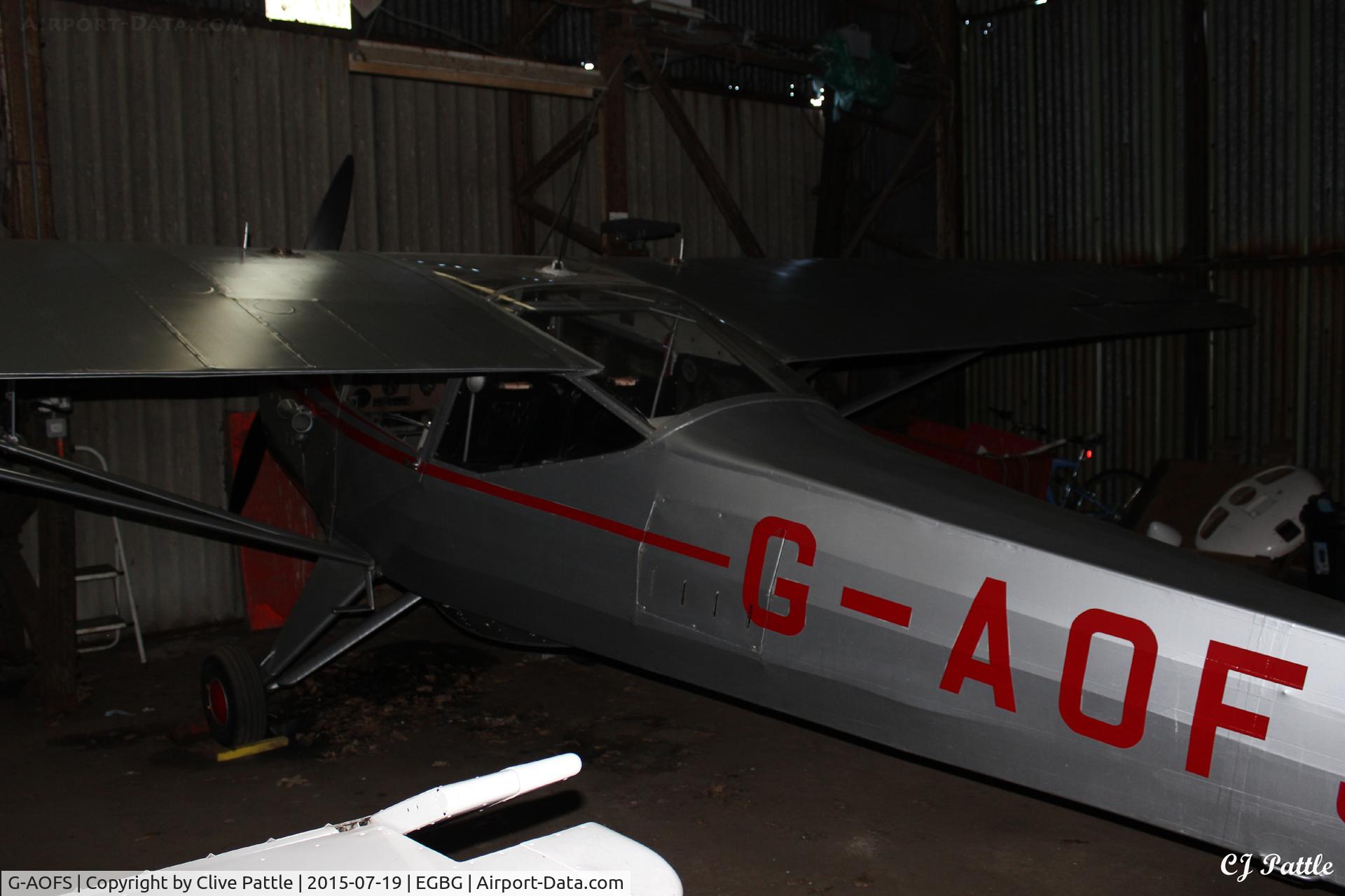 G-AOFS, 1955 Auster J-5L Aiglet Trainer C/N 3143, Shot in close confines whilst hangared at Leicester EGBG