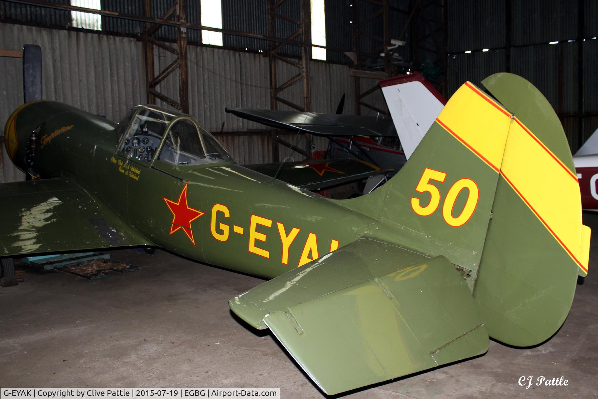 G-EYAK, 1980 Yakovlev Yak-50 C/N 801804, Hangared at Leicester EGBG