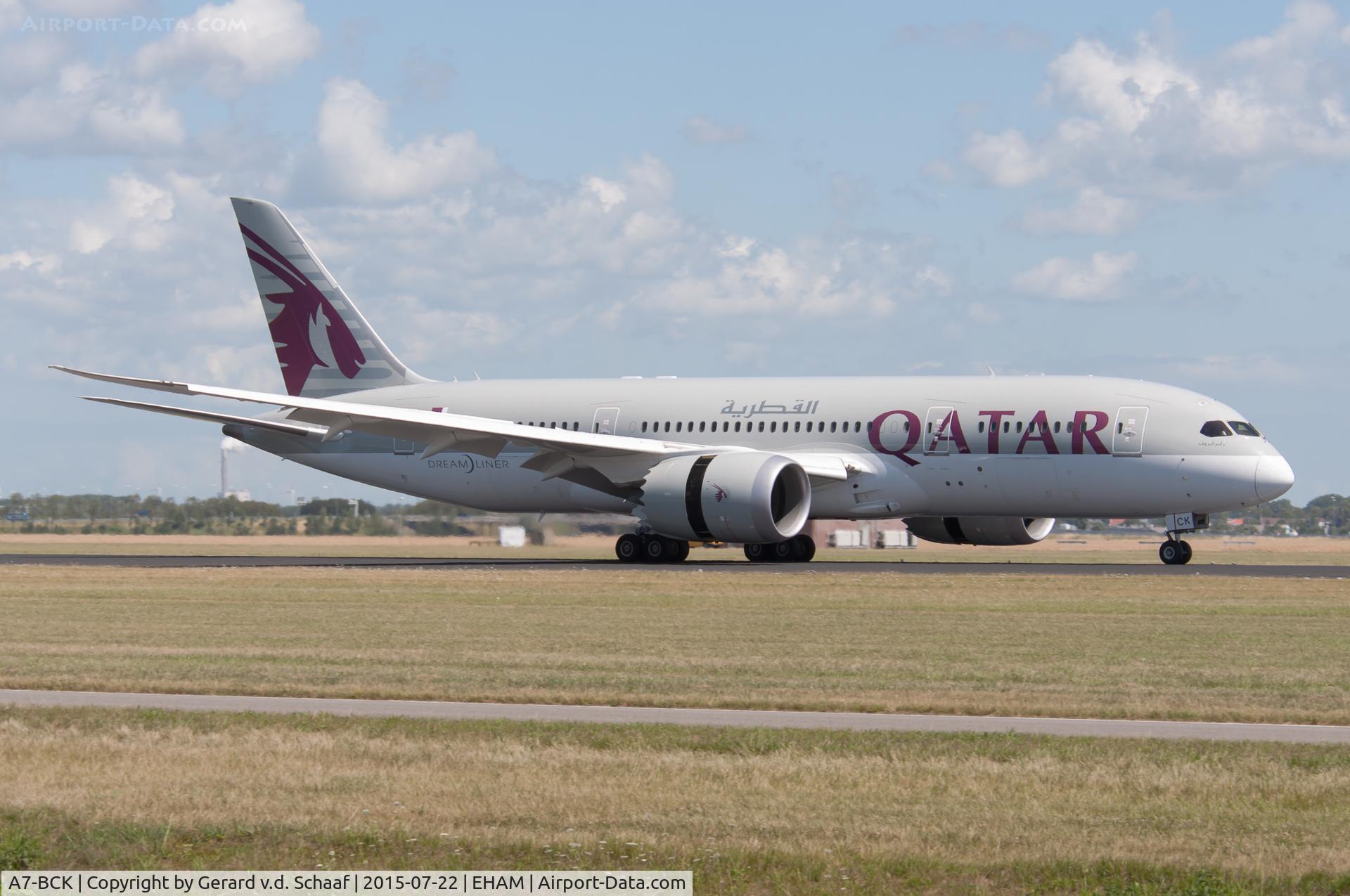 A7-BCK, 2012 Boeing 787-8 Dreamliner C/N 38329, Schiphol, July 2015