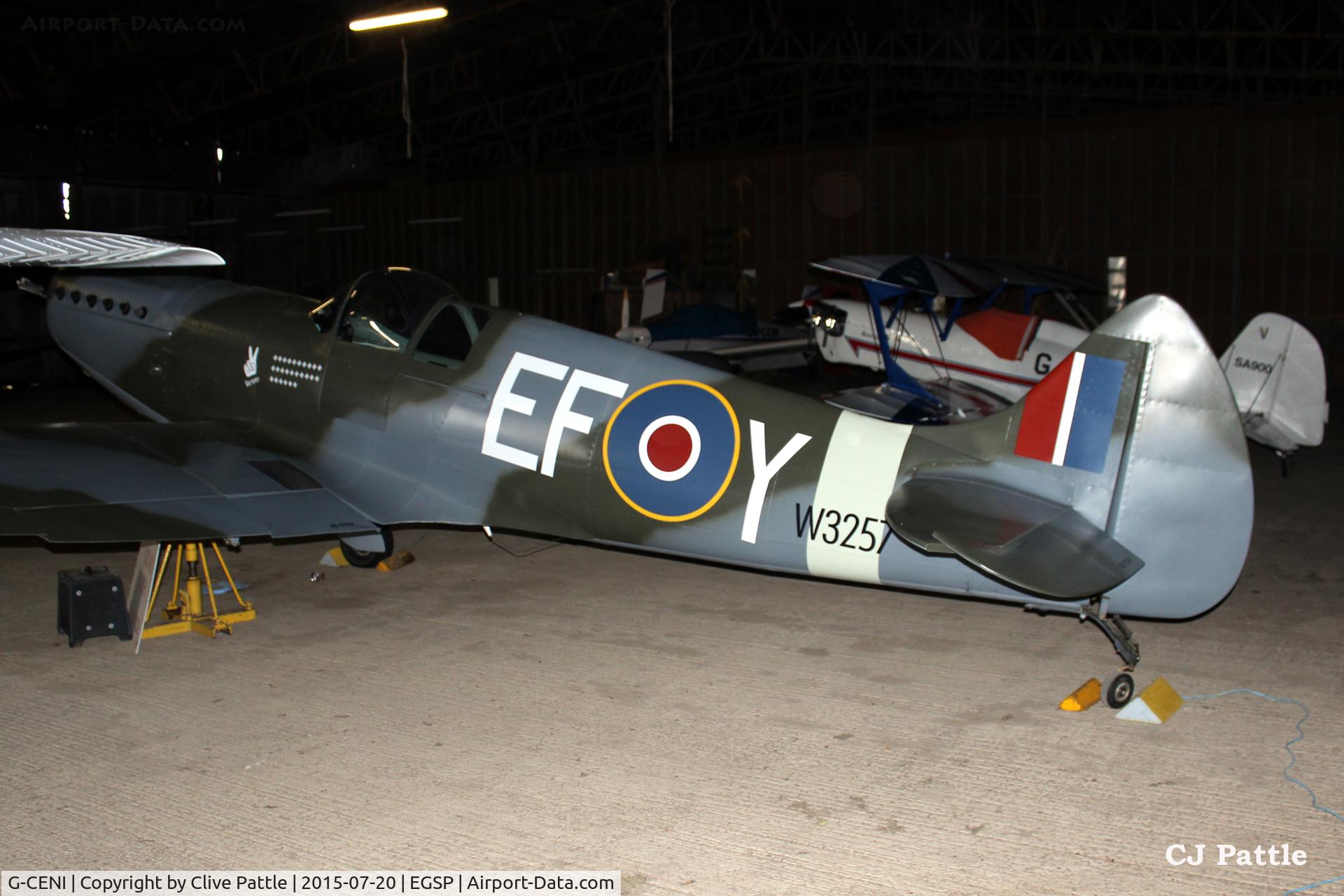 G-CENI, 2007 Supermarine Aircraft Spitfire Mk.26 C/N PFA 324-14102, at Sibson EGSP less than 24 hours after if successfully carried out a wheels up landing caught on video at https://youtu.be/FbkFeaO-bDg
