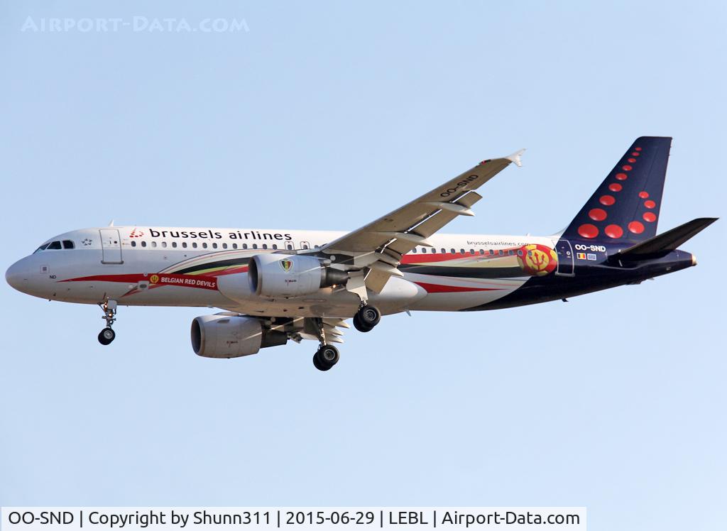 OO-SND, 2002 Airbus A320-214 C/N 1838, Landing rwy 25R still in Red Devils c/s