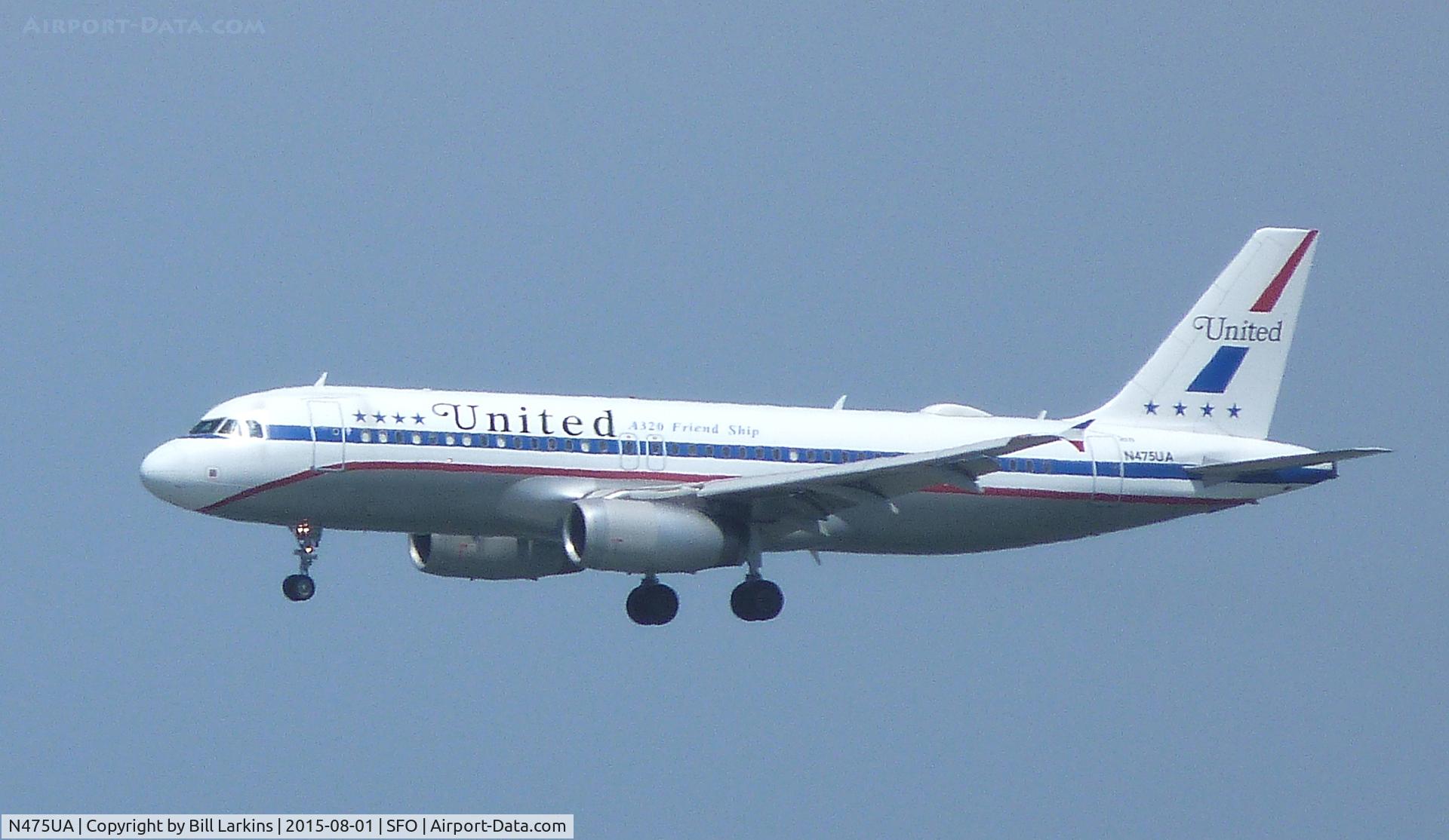 N475UA, 2001 Airbus A320-232 C/N 1495, :anding at San Francisco.