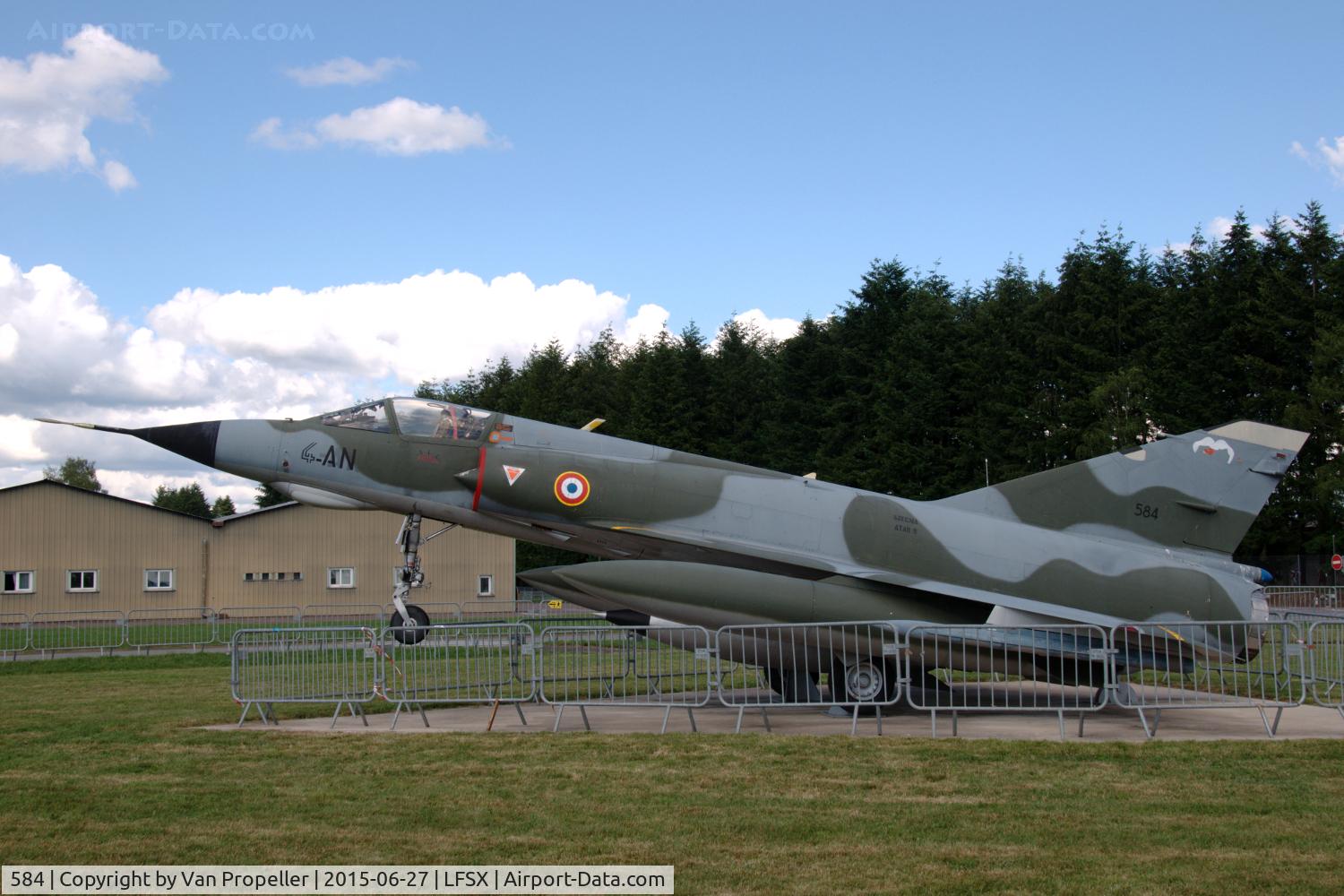 584, Dassault Mirage IIIE C/N 584, Dassault Mirage IIIE preserved nose-up at Luxeuil Air Base, France