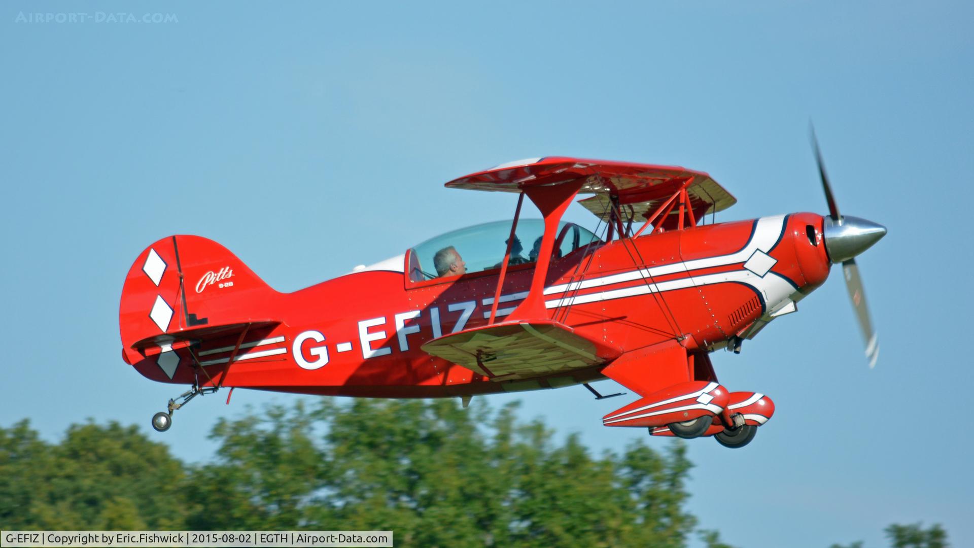 G-EFIZ, 1991 Aviat Pitts S-2B Special C/N 5224, 1. G-EFIZ departing The Shuttleworth Wings and Wheels Airshow, Aug. 2015.